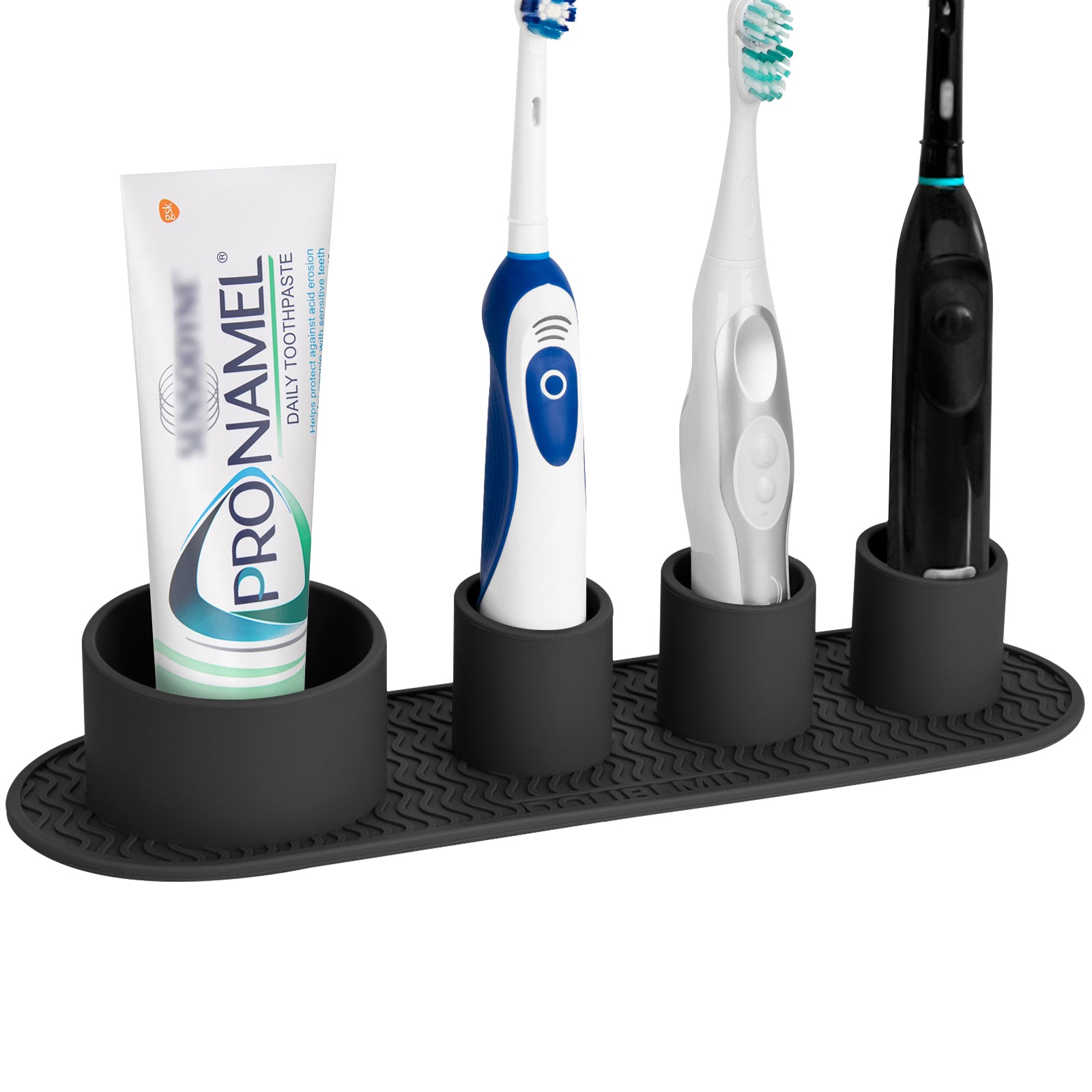 Linkidea Electric Toothbrush Holder, Silicone Tooth Brush Stand, Countertop 4 Slots Electric Toothbrush Holder Organizer Compatible with Oral-B DB4010, Pro 100 CrossAction, Spinbrush Pro (Black)