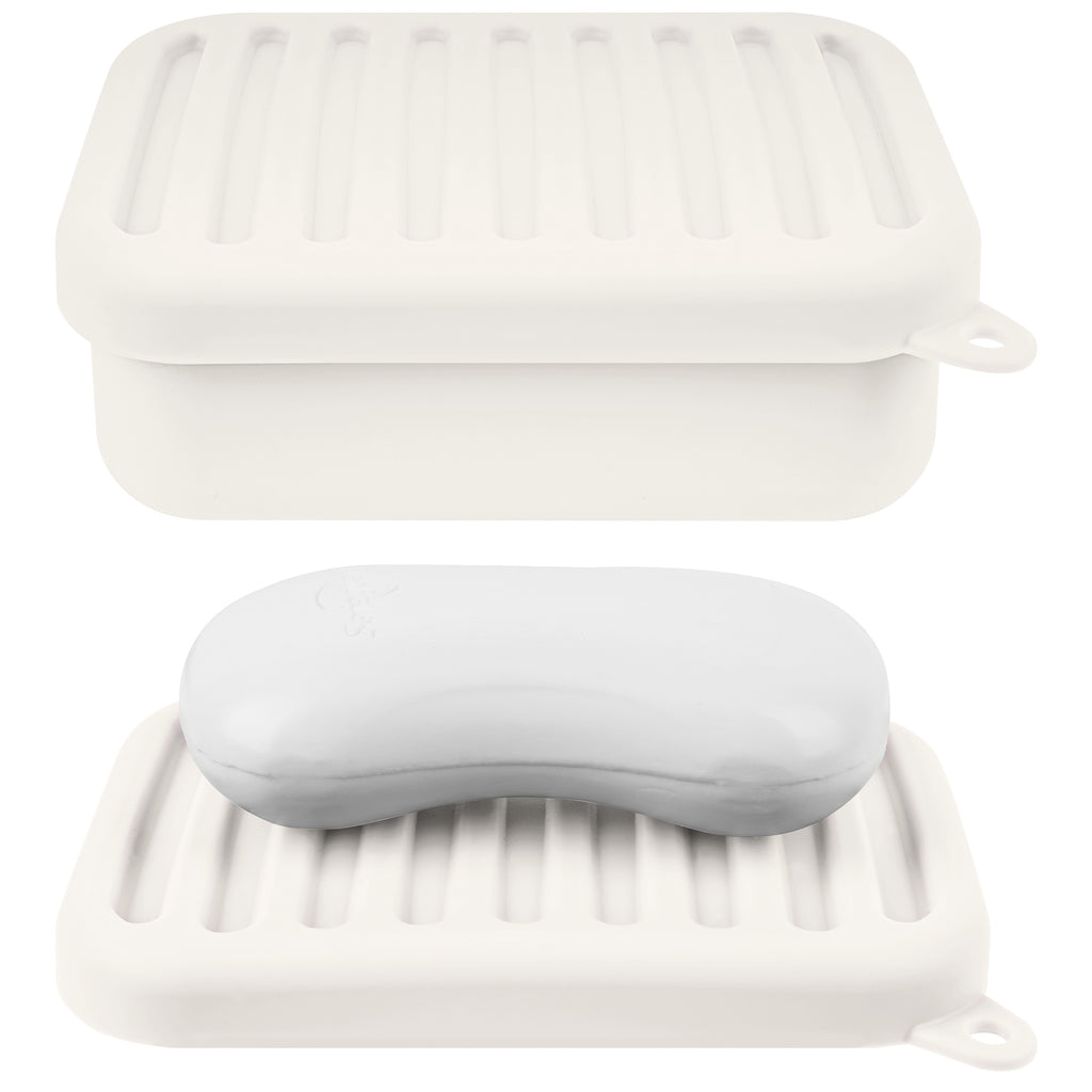 Linkidea Silicone Travel Soap Storage Box, Compact Bar Soap Holder with Drainage Layer, Shatterproof Better Storage, Suitable for Bathroom, Gym (White)