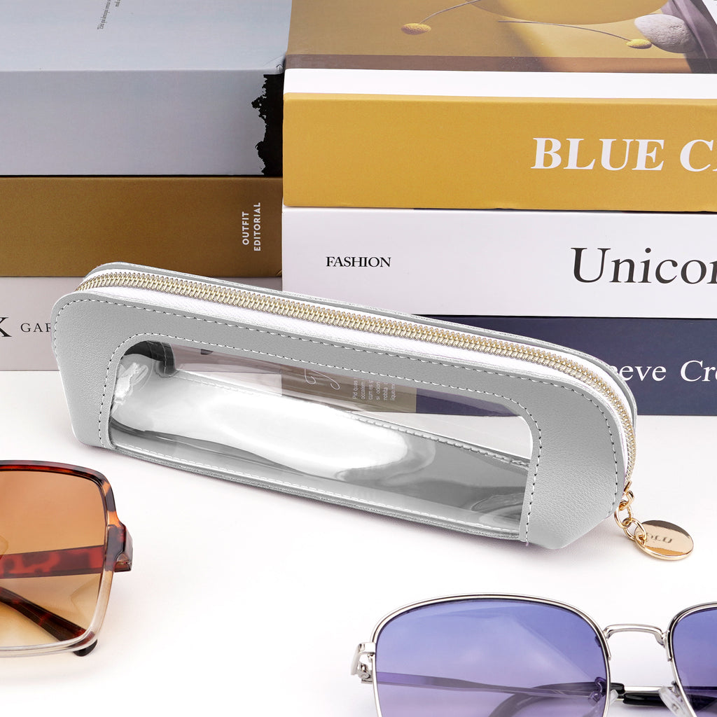 Extra Large Sunglasses Pouch Case, Vegan Leather Clear Sun Glasses Organizer Soft Bag Compatible with RB3026 RB3025 RB3689 FT0783 FT0783 FT0965 GG1422S GG1440S (XXL, Grey)