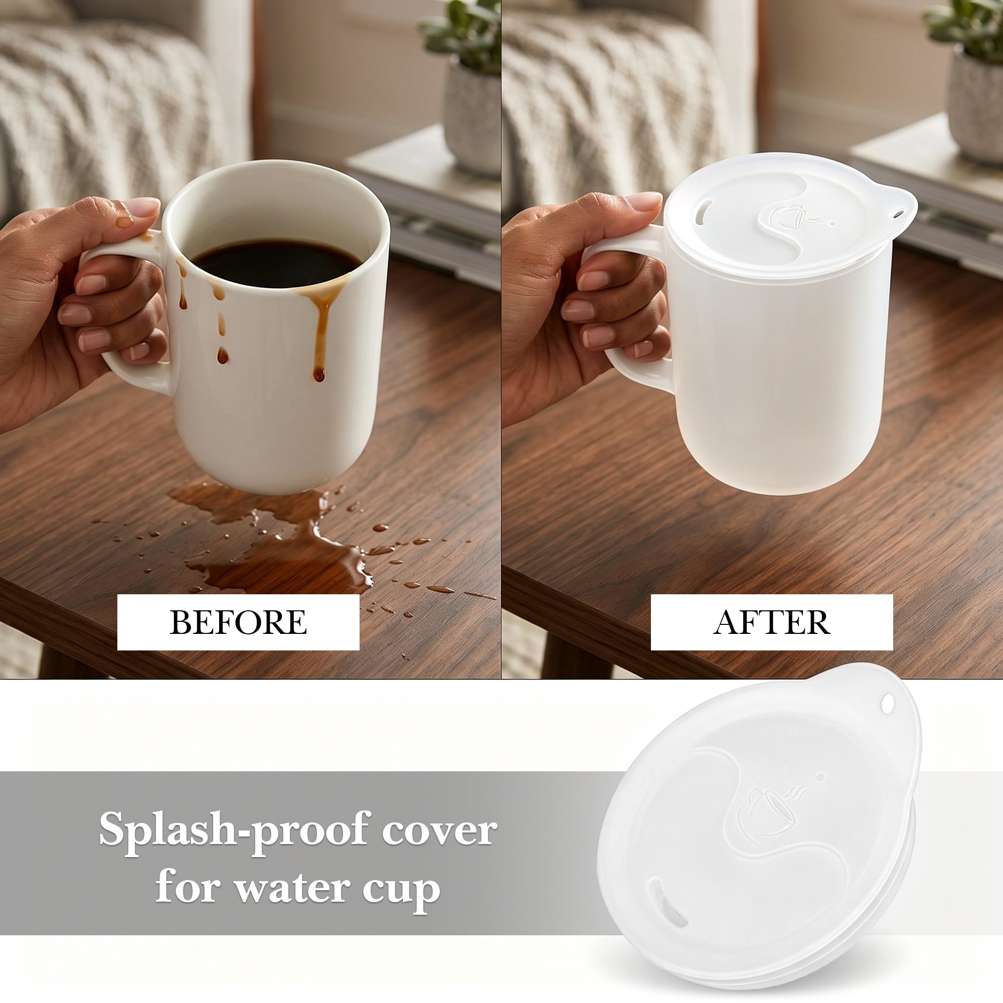 Linkidea 2 Pack Silicone Coffee Mug Lid for 3"(76mm) to 3.4"(86mm) Inside Diameter Mugs, Splash Resistant Replacement Mug Lid for Home, Office, Travel, Dishwasher-Safe (Clear)