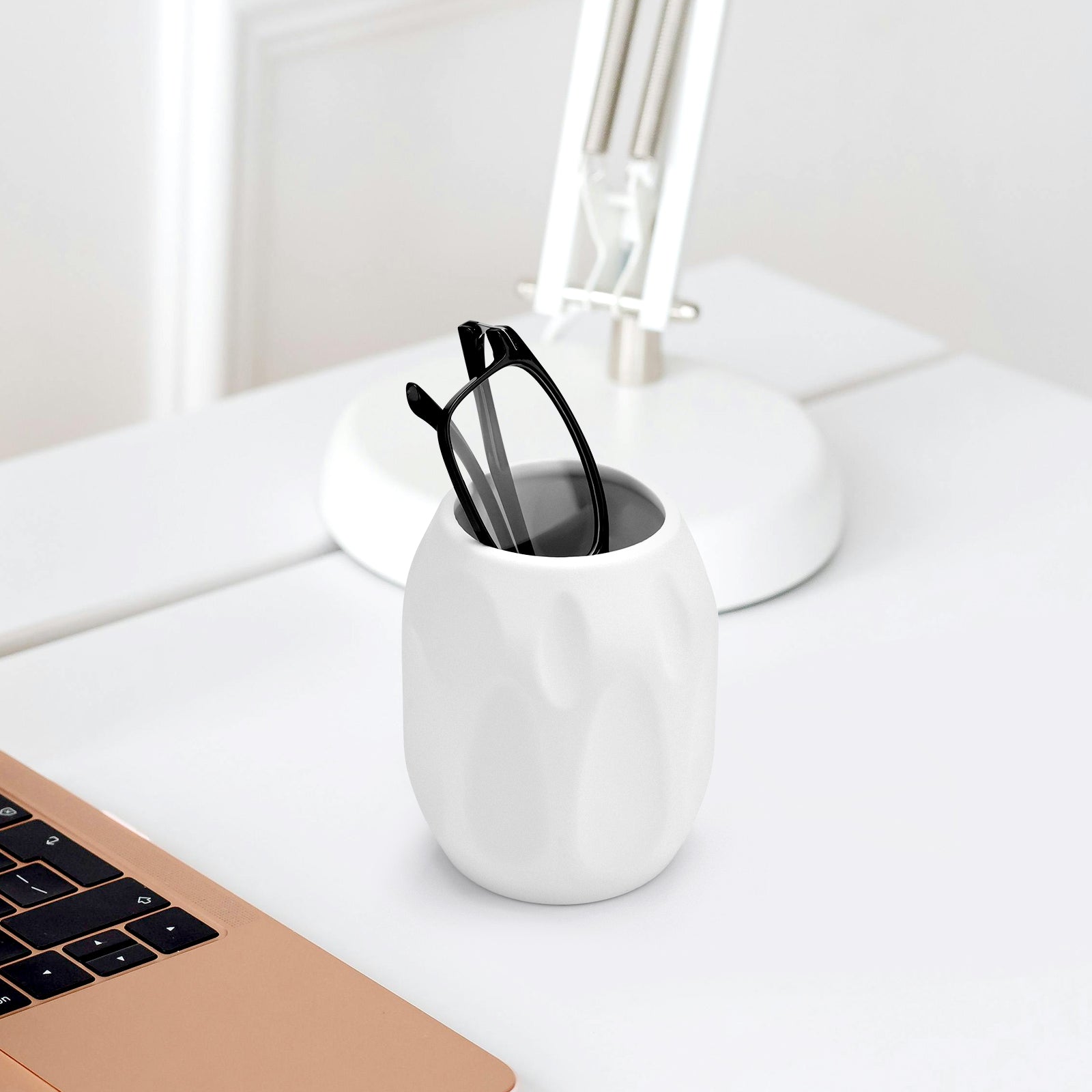 Eyeglasses Holder Stand for Nightstand, White Soft Silicone Reading Eyewear Storage for Office Desk Organizer