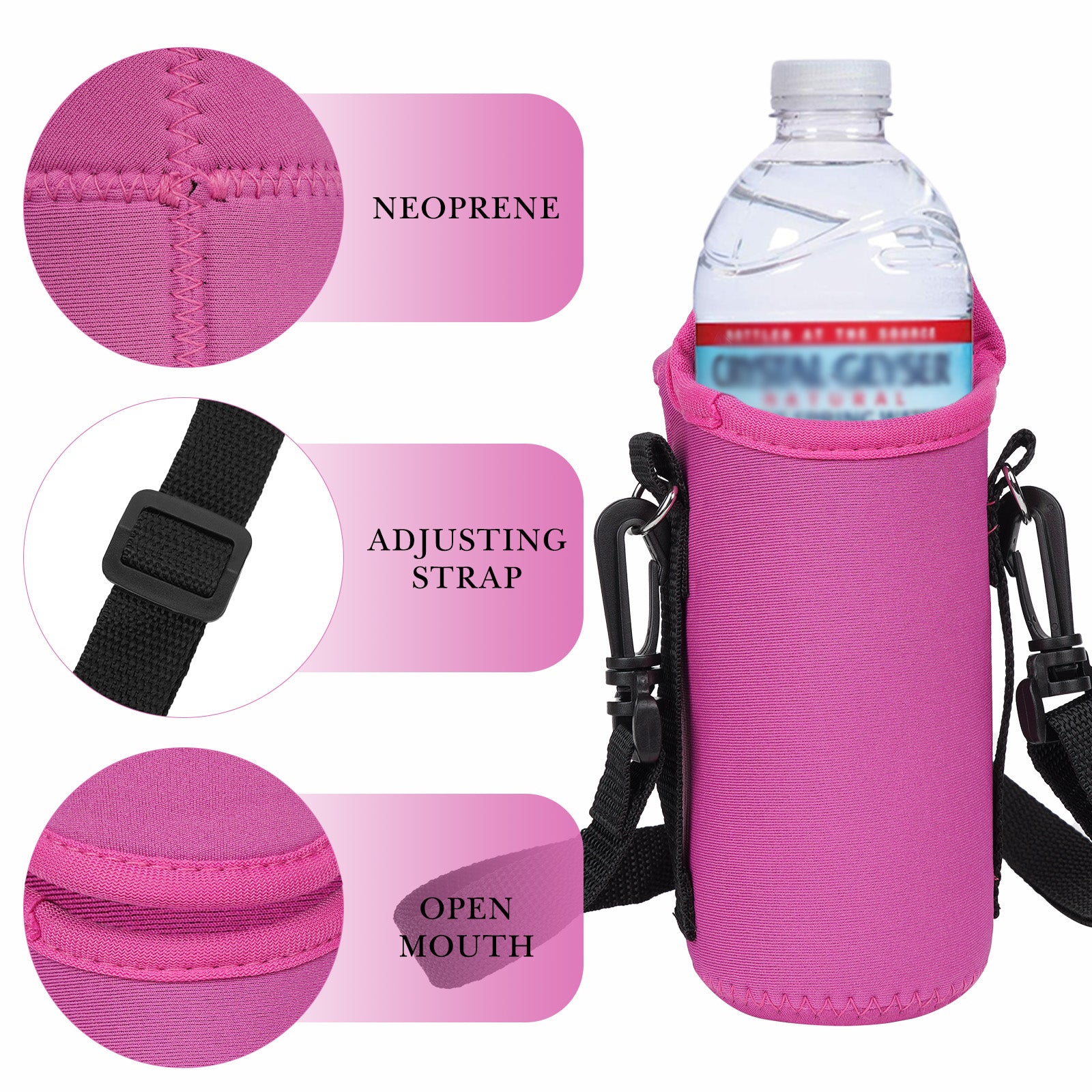 Linkidea Disposable Water Bottle Carrier with Shoulder Strap Compatible with 16.9 Fl Oz Crystal Geyser, Arrowhead, Insulated Neoprene Plastic Bottled Water Sling Bag (1 Pack / Rose Red)