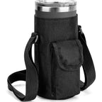Linkidea Tumbler Carrier with Strap Compatible with YETI Rambler Tumbler 20oz, IRON °FLASK Classic Tumbler 2.0 20/24oz, Coffee Mug Sling Bag Holder, Shoulder Strap with Pocket, Black