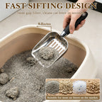 Linkidea Cat Litter Scooper with Holder, Stainless Steel Heavy Duty Metal Litter Scoop with Container, Fast Sifting for Clumping Litter for Easy and Efficient Cleaning