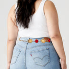 Plus Size Chain Belt for Women, Gold and Red Waist Belt, 51 Inch Adjustable Chunky Fashion Body Chain for Dresses, Party, Casual Wear, Jewelry Accessory (Four Leaf Clover Style)