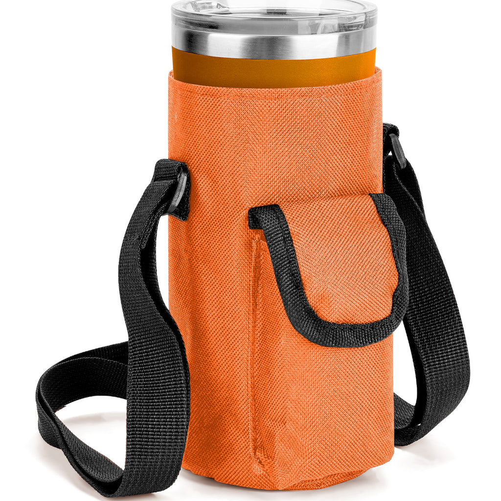 Linkidea Tumbler Carrier with Strap Compatible with YETI Rambler Tumbler 20oz, IRON °FLASK Classic Tumbler 2.0 20/24oz, Coffee Mug Sling Bag Holder, Shoulder Strap with Pocket, Orange