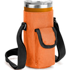 Linkidea Tumbler Carrier with Strap Compatible with YETI Rambler Tumbler 20oz, IRON °FLASK Classic Tumbler 2.0 20/24oz, Coffee Mug Sling Bag Holder, Shoulder Strap with Pocket, Orange