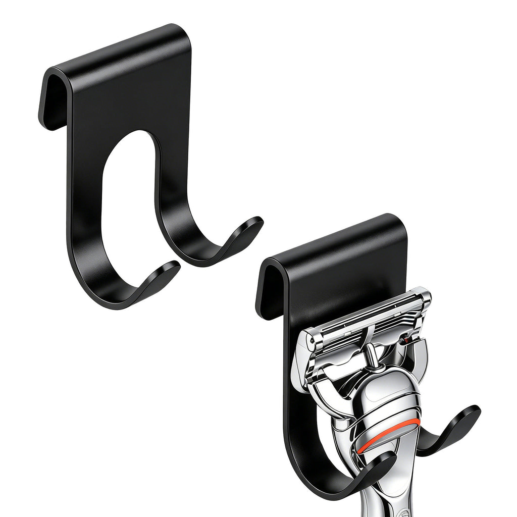 Double Hooks Towel Hanger Rack No-Drill for Frameless Shower Door, 2 Pack