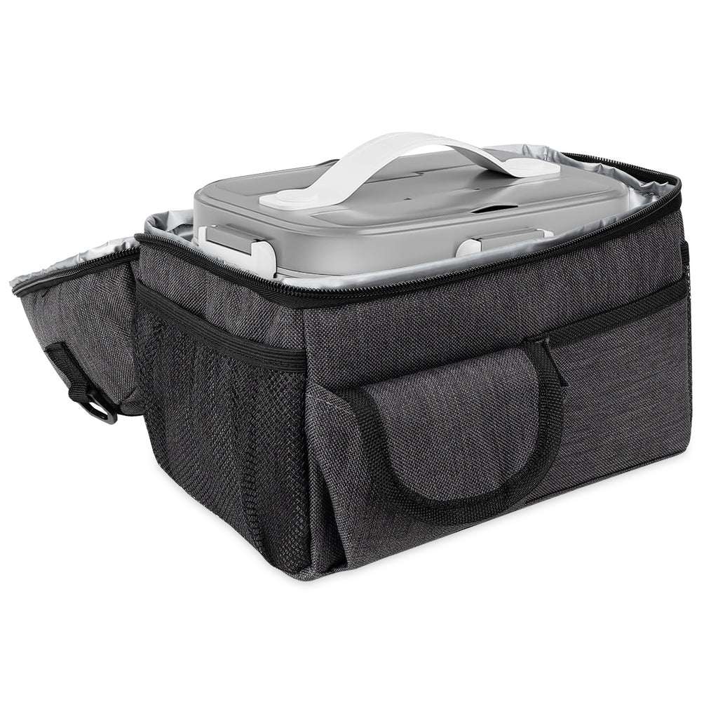 Linkidea Double Layers Lunch Box Bag, Large Capacity Lunch Box Storage Bag with Adjustable Strap, Insulated Tote Lunch Bag for Adult, Compatible with Crock Pot, DUPASU, Aotto, LUNCHEAZE (Black)