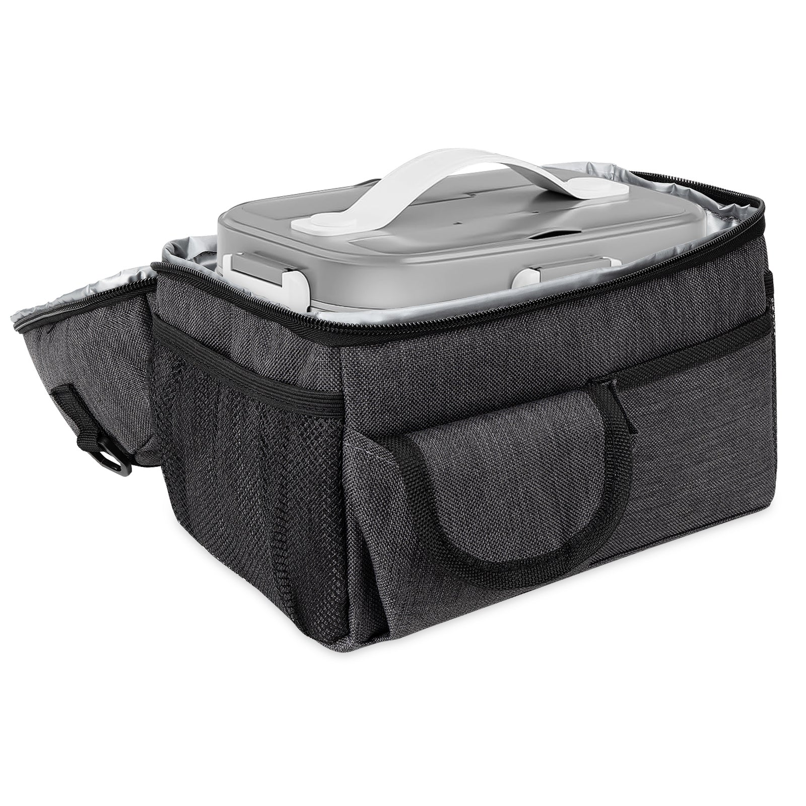 Linkidea Double Layers Lunch Box Bag, Large Capacity Lunch Box Storage Bag with Adjustable Strap, Insulated Tote Lunch Bag for Adult, Compatible with Crock Pot, DUPASU, Aotto, LUNCHEAZE (Black)