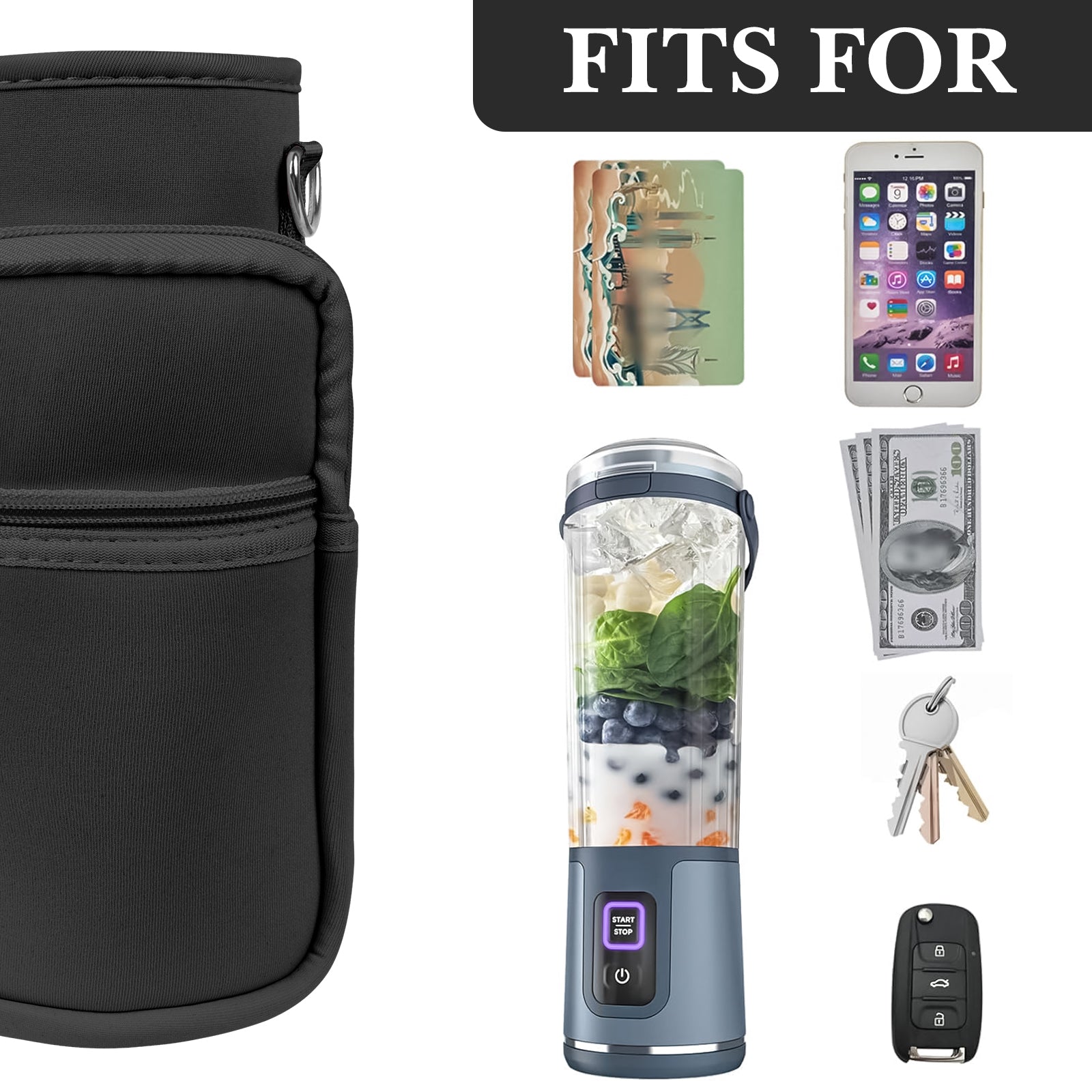 Linkidea Blender Storage Bag, Mini Blender Carrying Bag with Shoulder Strap, Compatible with Ninja BC151NV/BC51NV/BC151BK/BC151CR/ BC151PK/ BC151LD/ BC151BK Blast Portable Blender (Black)