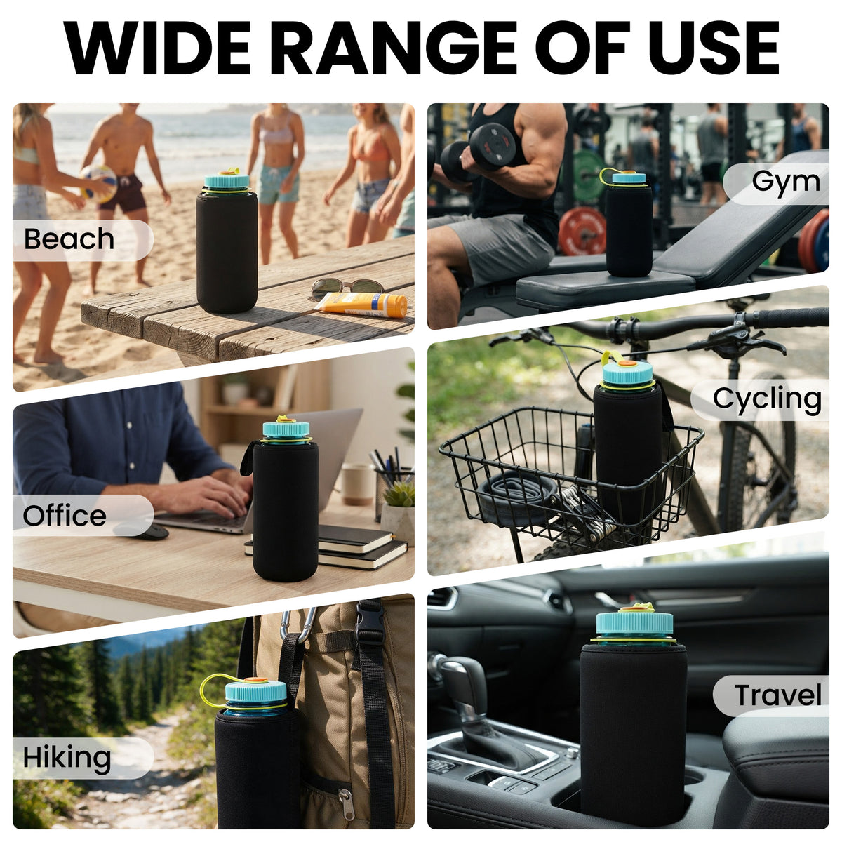 Linkidea Water Bottle Sleeve Compatible with Nalgene Sustain Wide / Narrow Mouth 32oz Bottles, Neoprene Bottle Cover Holder with Hand Strap (Black)