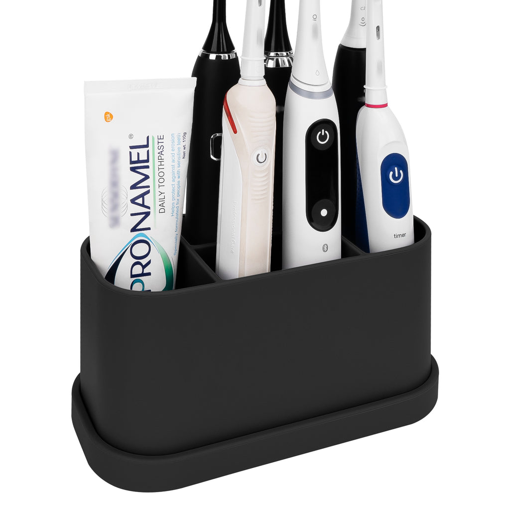 Linkidea Electric Toothbrush Holder, Silicone Tooth Brush Stand, Countertop 5 Slots Electric Toothbrush Holder Organizer Compatible with Oral-B DB4010, Pro 100 CrossAction, Spinbrush Pro (Black)