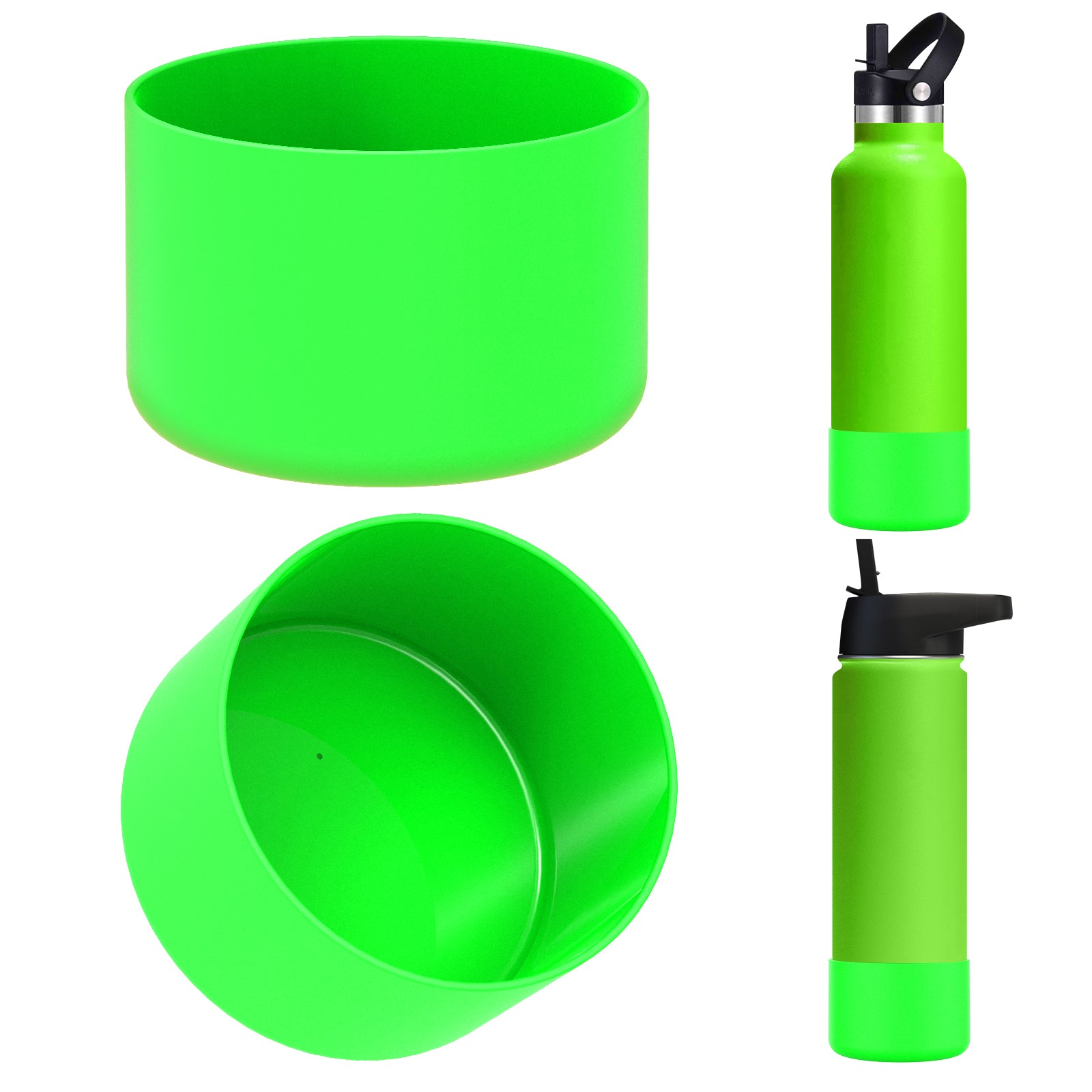 Linkidea 2 Pack Water Bottle Boot Compatible with IRON °FLASK Wide/Narrow Mouth 12oz/14oz/16oz/18oz/20oz/22oz/24oz, Silicone Bottle Bottom Sleeve Cover Bumper Protector (Green)
