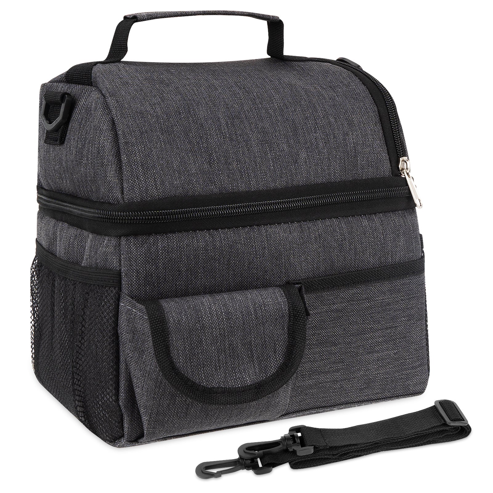 Linkidea Double Layers Lunch Box Bag, Large Capacity Lunch Box Storage Bag with Adjustable Strap, Insulated Tote Lunch Bag for Adult, Compatible with Crock Pot, DUPASU, Aotto, LUNCHEAZE (Black)