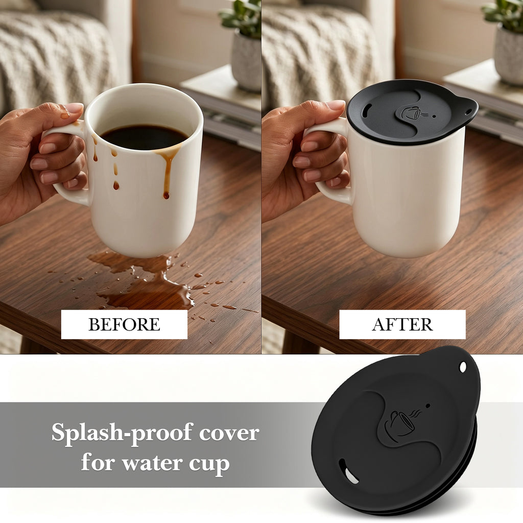 Linkidea 2 Pack Silicone Coffee Mug Lid for 3"(76mm) to 3.4"(86mm) Inside Diameter Mugs, Splash Resistant Replacement Mug Lid for Home, Office, Travel, Dishwasher-Safe (Black)