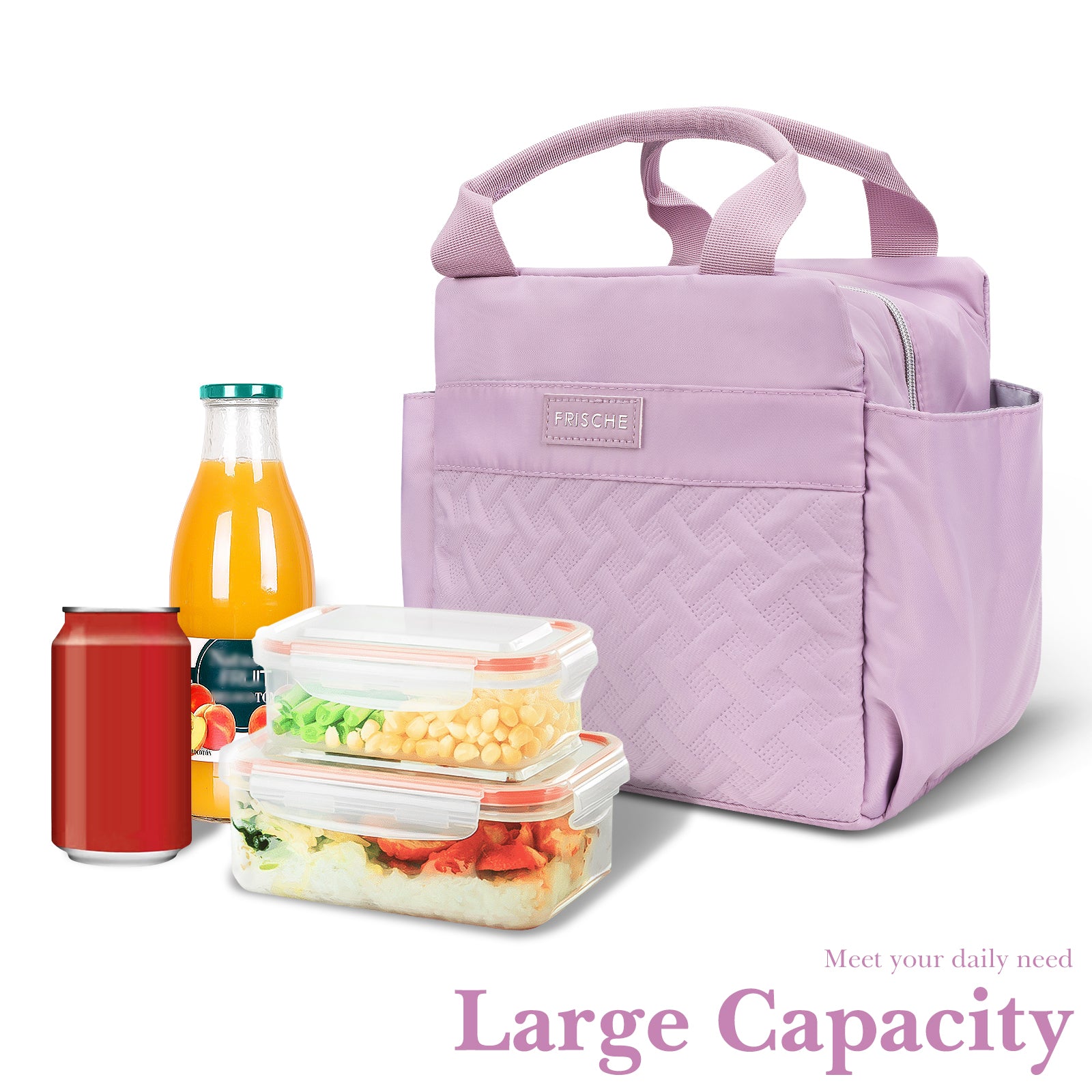 Linkidea Lunch Bag for Women, Large Leak Proof Lunch Tote Cooler, Lunch Tote Bag with Bottle Holder and Side Pockets, Compatible with NatraProw, LOVINA, Caperci (Purple)