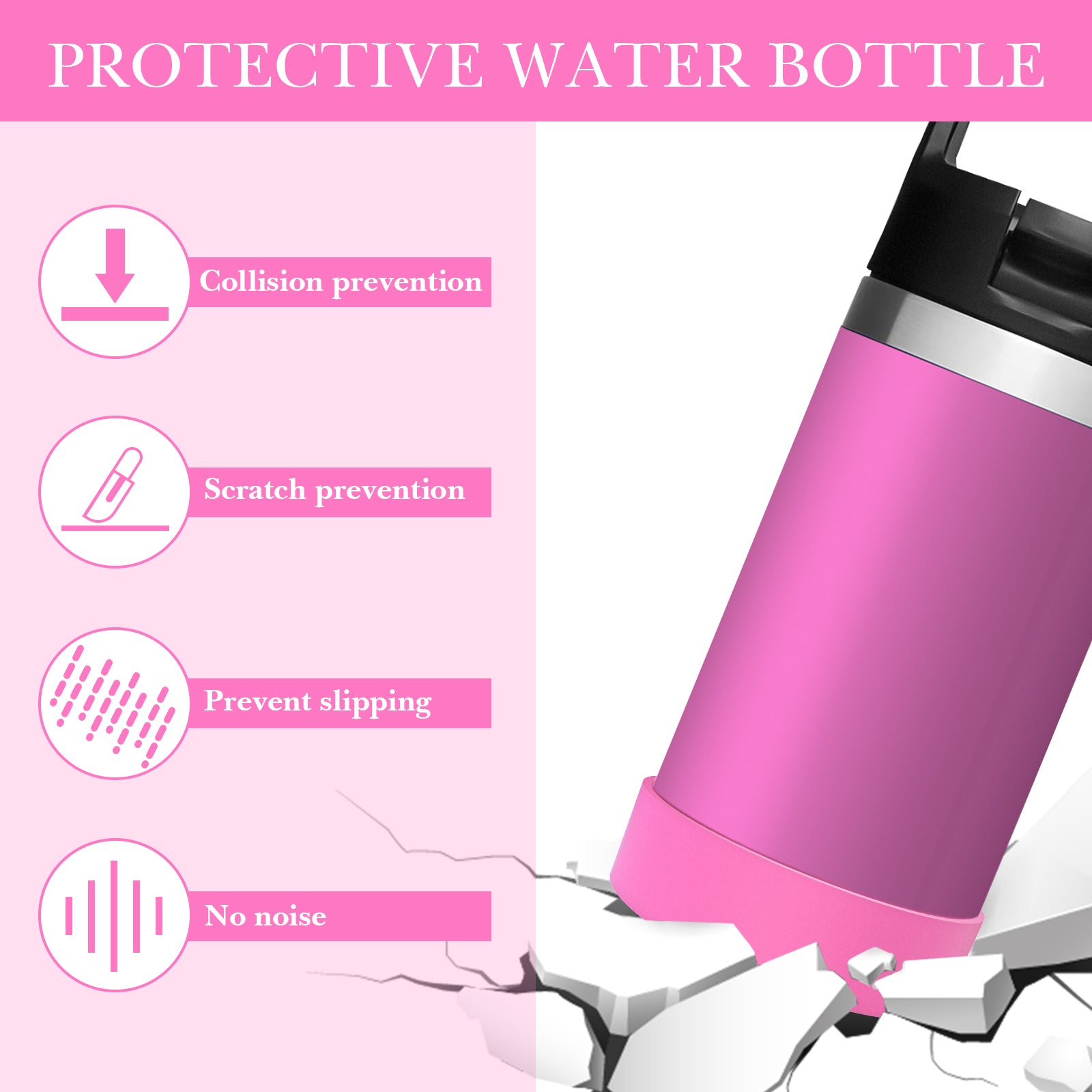 Linkidea 2 Pack Water Bottle Boot Compatible with YETI Rambler Jr. Kids 12oz, Rambler Bottle 12oz/18oz, Yonder 20oz, Silicone Anti-Slip Bottle Bottom Bumper Protector (Pink)
