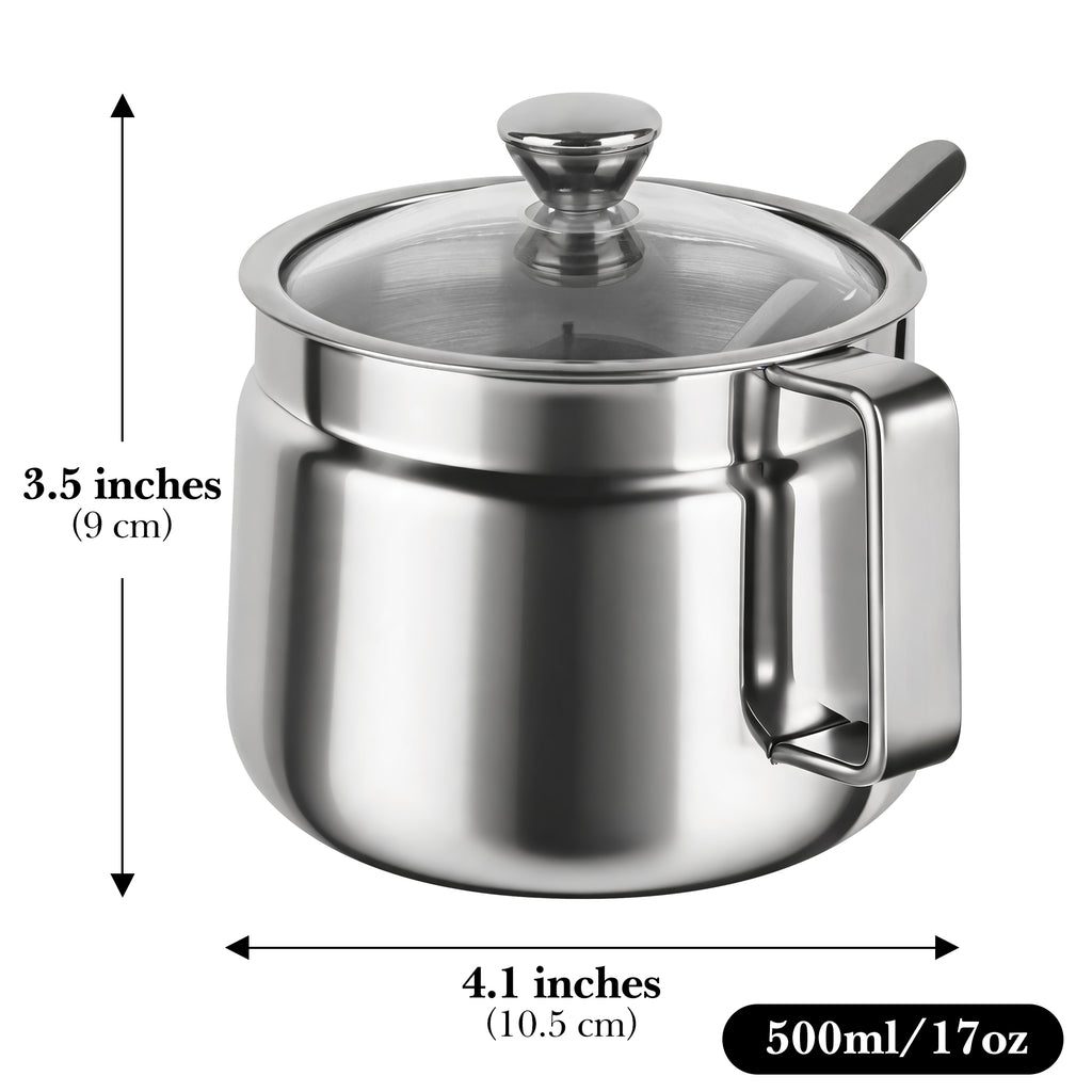 Linkidea 500ml 304 Stainless Steel Chili Oil Container with Lid & Spoon, Dustproof Kitchen Seasoning Jar, Large Capacity Storage Pot for Chili Crisp Sauce
