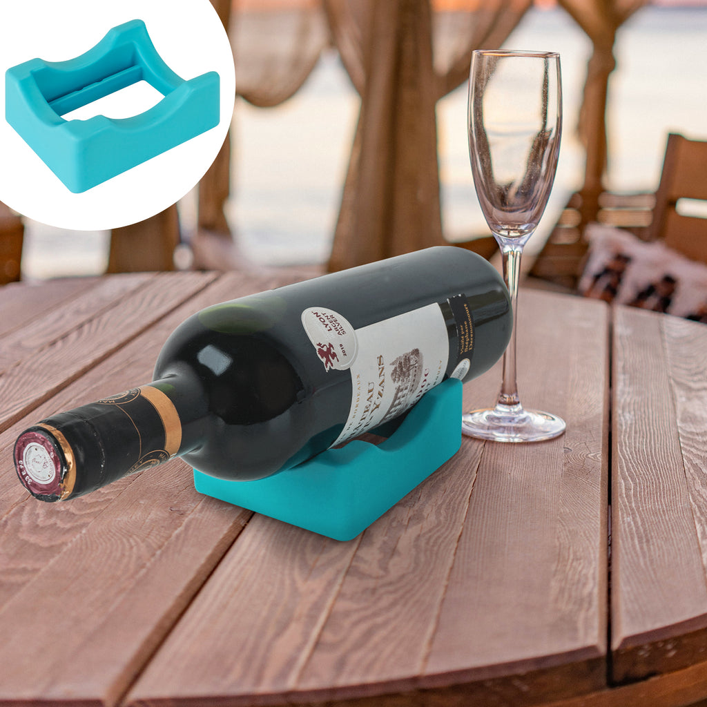Linkidea Silicone Wine Rack, Versatile Beverage Stand, Anti-Slip Countertop Holder for Single Bottle, Compatible with Wine & Champagne, Display for Bar, Kitchen (Blue & Pink)