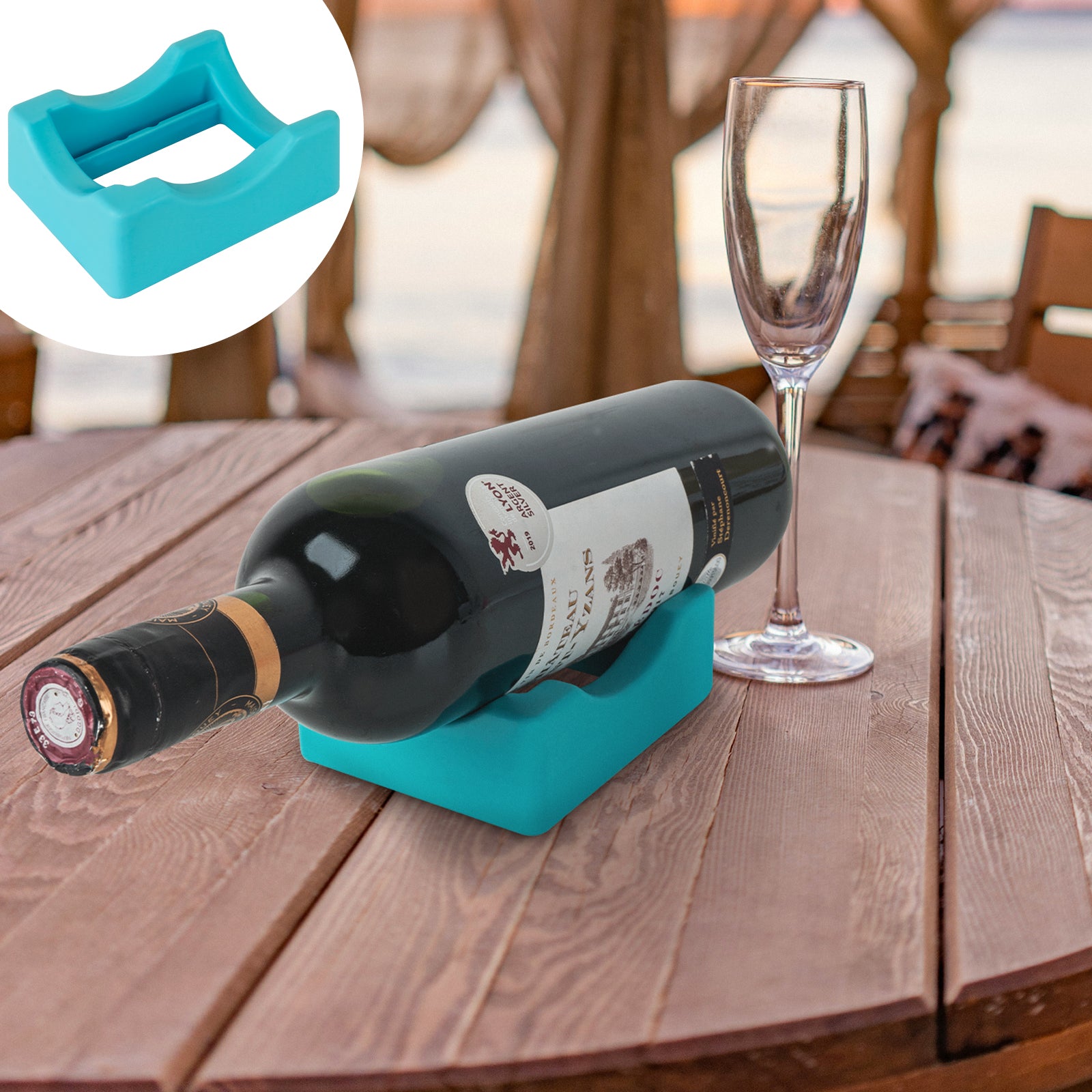 Linkidea Silicone Wine Rack, Versatile Beverage Stand, Anti-Slip Countertop Holder for Single Bottle, Compatible with Wine & Champagne, Display for Bar, Kitchen (Blue & Pink)