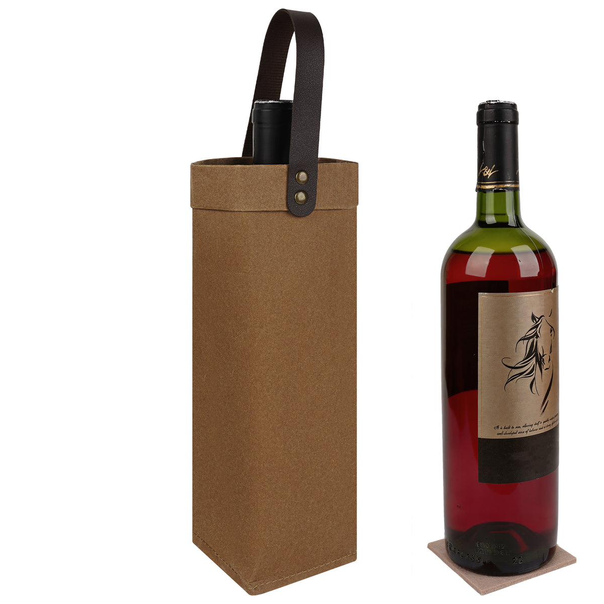 Linkidea Kraft Paper Wine Gift Bag, Reusable Wine Tote Carrier with Detachable Divider, Portable Holder for Wedding, Holiday, Business & Party Gifting (Brown)