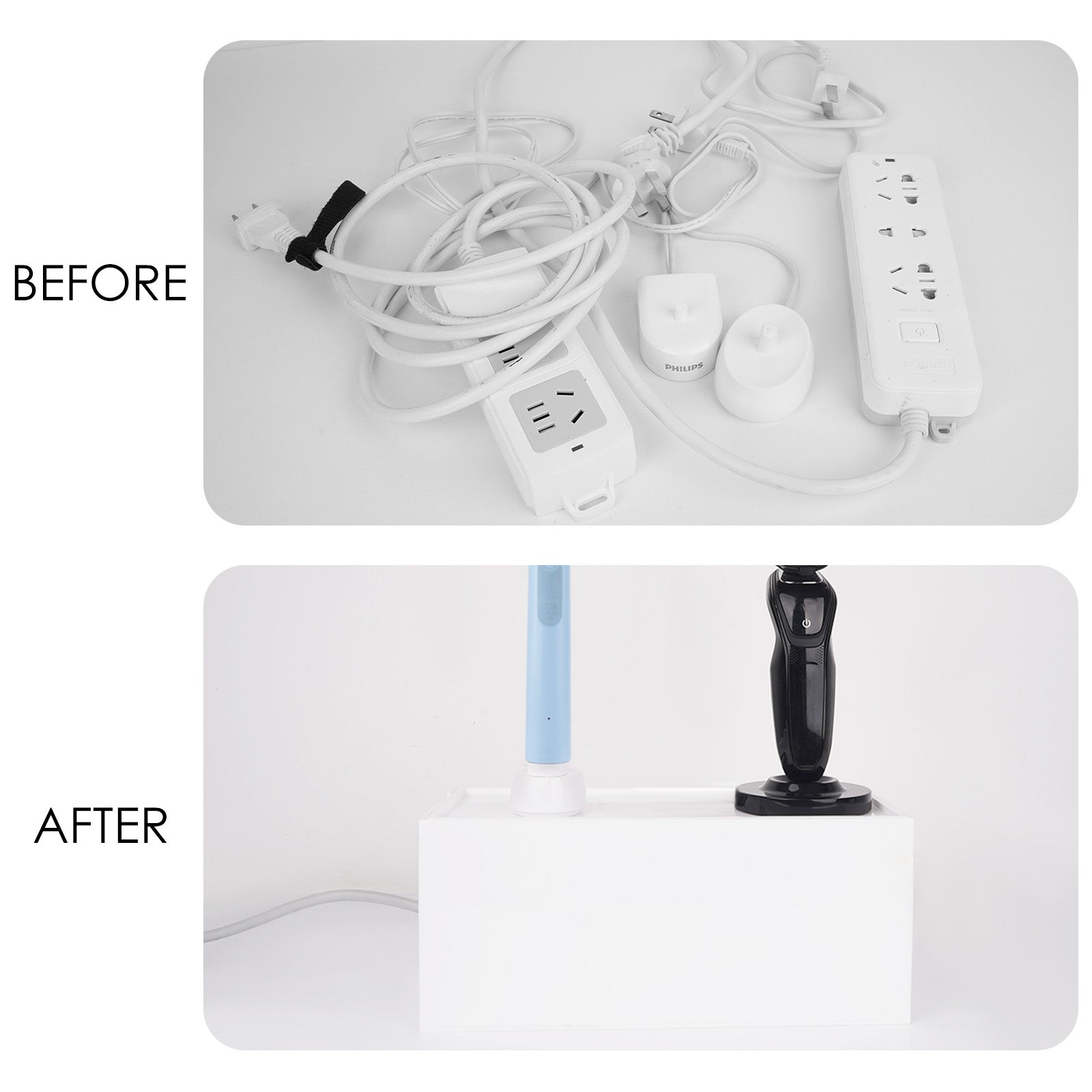 Linkidea Bathroom Cable Organizer Box for Electric Toothbrush & Razor Chargers, Cord Hider Storage Case, Countertop Clutter-Free Vanity Organizer (White)