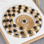 Plus Size Chain Belt for Women, Gold Color and Black White Faux Pearl Waist Chains, Extra Long Body Chain, 31-51 Inch Adjustable Chunky Belt Chain