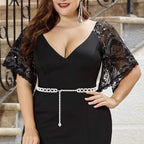 Plus Size Chain Belt for Women, White Pearl Fashion Belly Waist Chains, Stretchable Extra Long Body Chain, 41 Inch Adjustable Chunky Body Accessory (L, White)