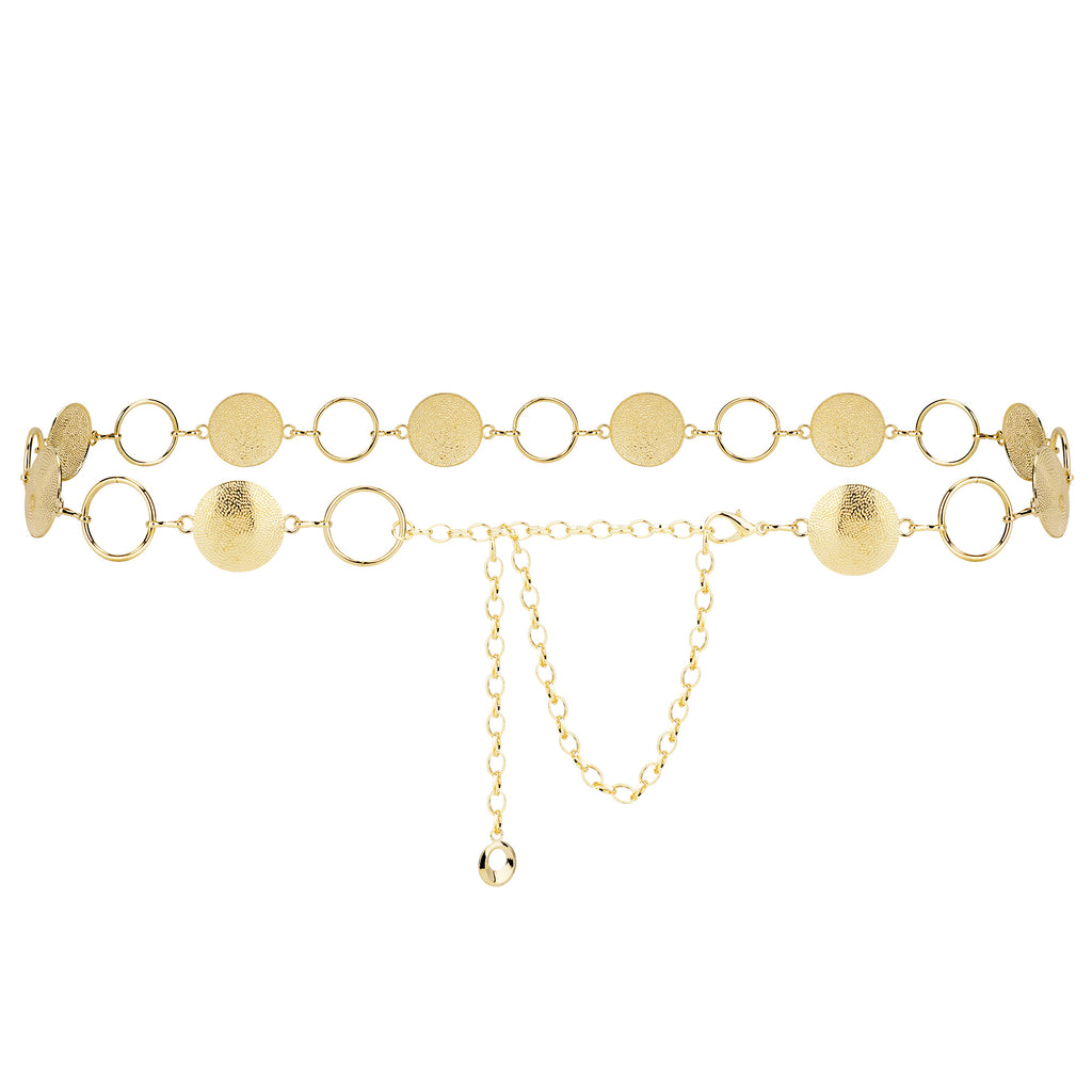 Plus Size Chain Belt for Women, Round Pieces Metal Chain Belt Women Belly Waist Chains, Extra Long Body Chain, 39-59 Inch Adjustable Chunky Belt Chain (XXL, Gold)