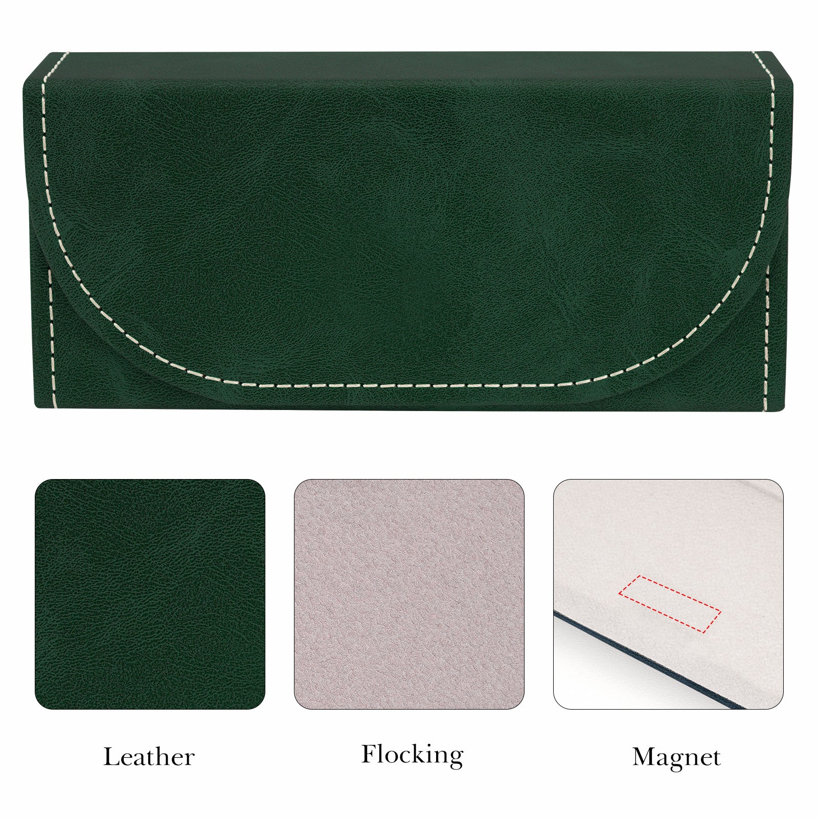 Extra Large Sunglasses Pouch Case, Green Vegan Leather Eyewear Organizer Soft Bag Compatible with Rayban RB4401D/RBS0101S/RB8097/RB8089/RB4098