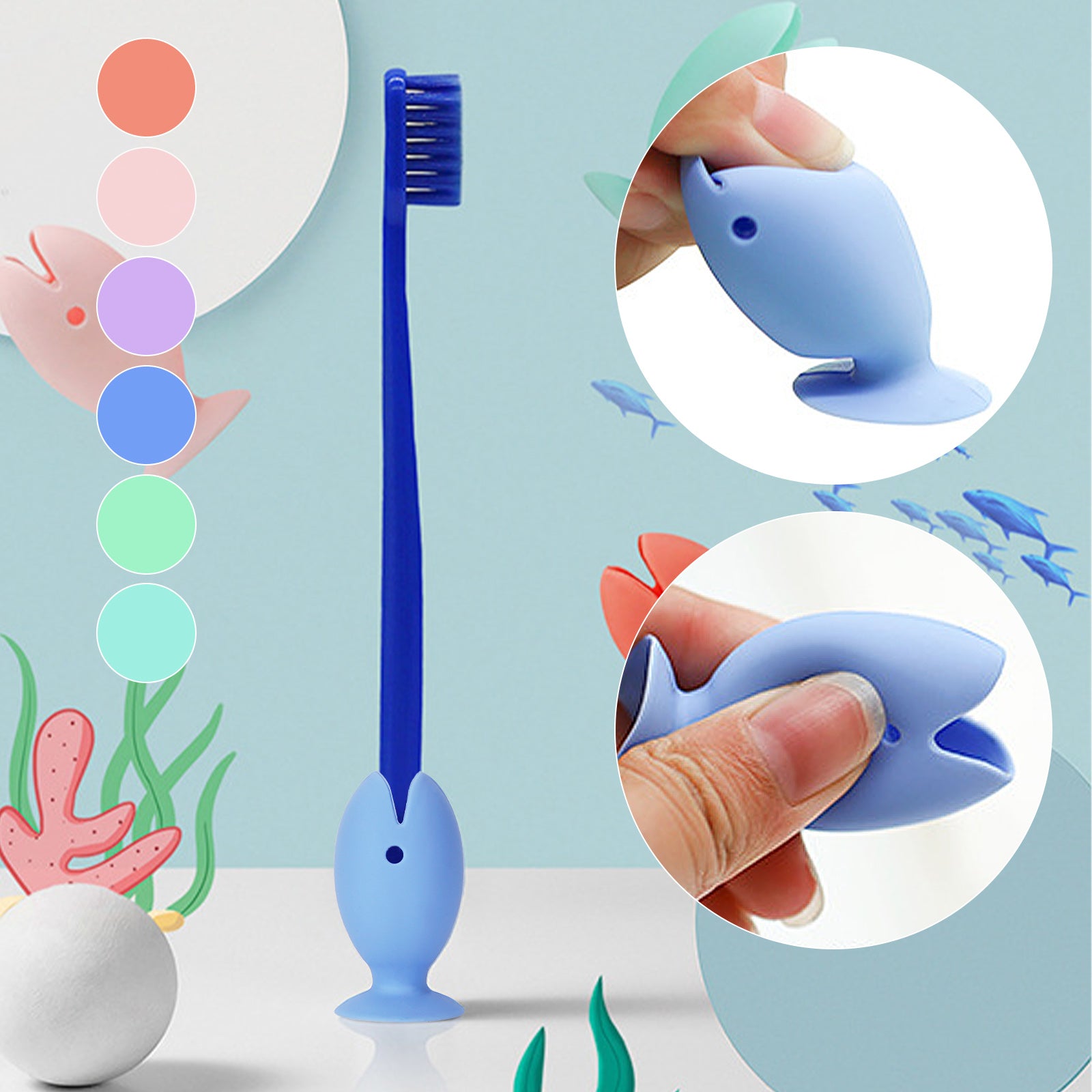 Linkidea 18 Pack Cute Mini Fish Standing Tooth Brush Cover Cap Bulk Pack, Wholesale Multi-Pack Cute Standing Toothbrush Stand, Portable Travel Toothbrush Head Cover Protector