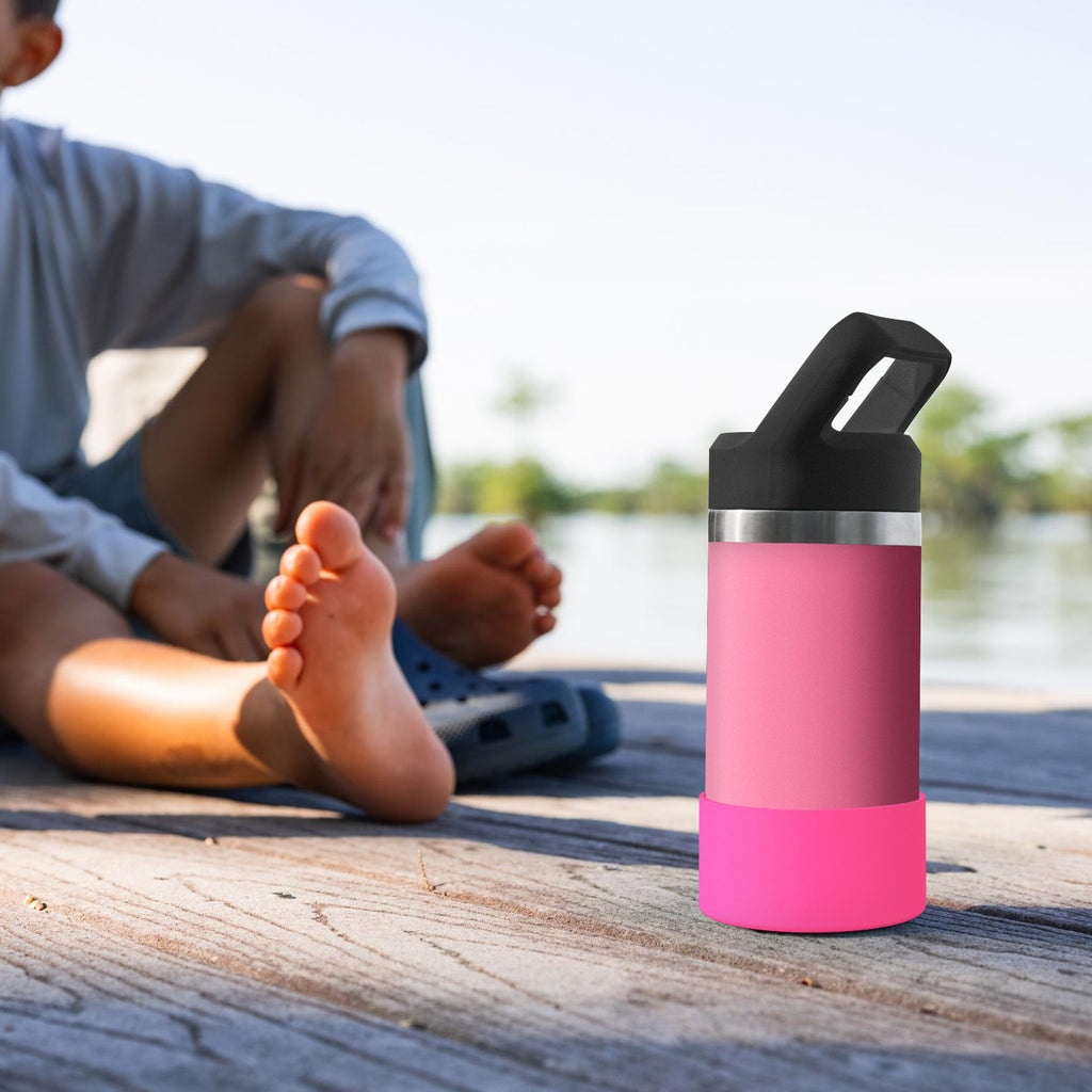 Linkidea Water Bottle Boot Compatible with YETI Rambler Jr. Kids 12oz, Rambler 12oz/18oz, Yonder 20oz/25oz, Silicone Anti-Slip Bottle Bottom Sleeve Bumper Protector (Pink / 2 Pack)