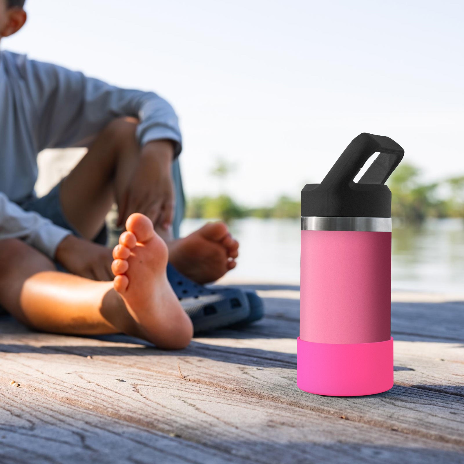 Linkidea Water Bottle Boot Compatible with YETI Rambler Jr. Kids 12oz, Rambler 12oz/18oz, Yonder 20oz/25oz, Silicone Anti-Slip Bottle Bottom Sleeve Bumper Protector (Pink / 2 Pack)