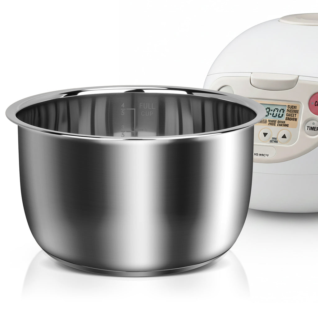 Linkidea Rice Cooker Stainless Steel Inner Pot Compatible with Zojirushi NS-WAC10, NS-TGC10, AROMA ARC-6106, Dishwasher Safe, No Coating Replacement Bowl