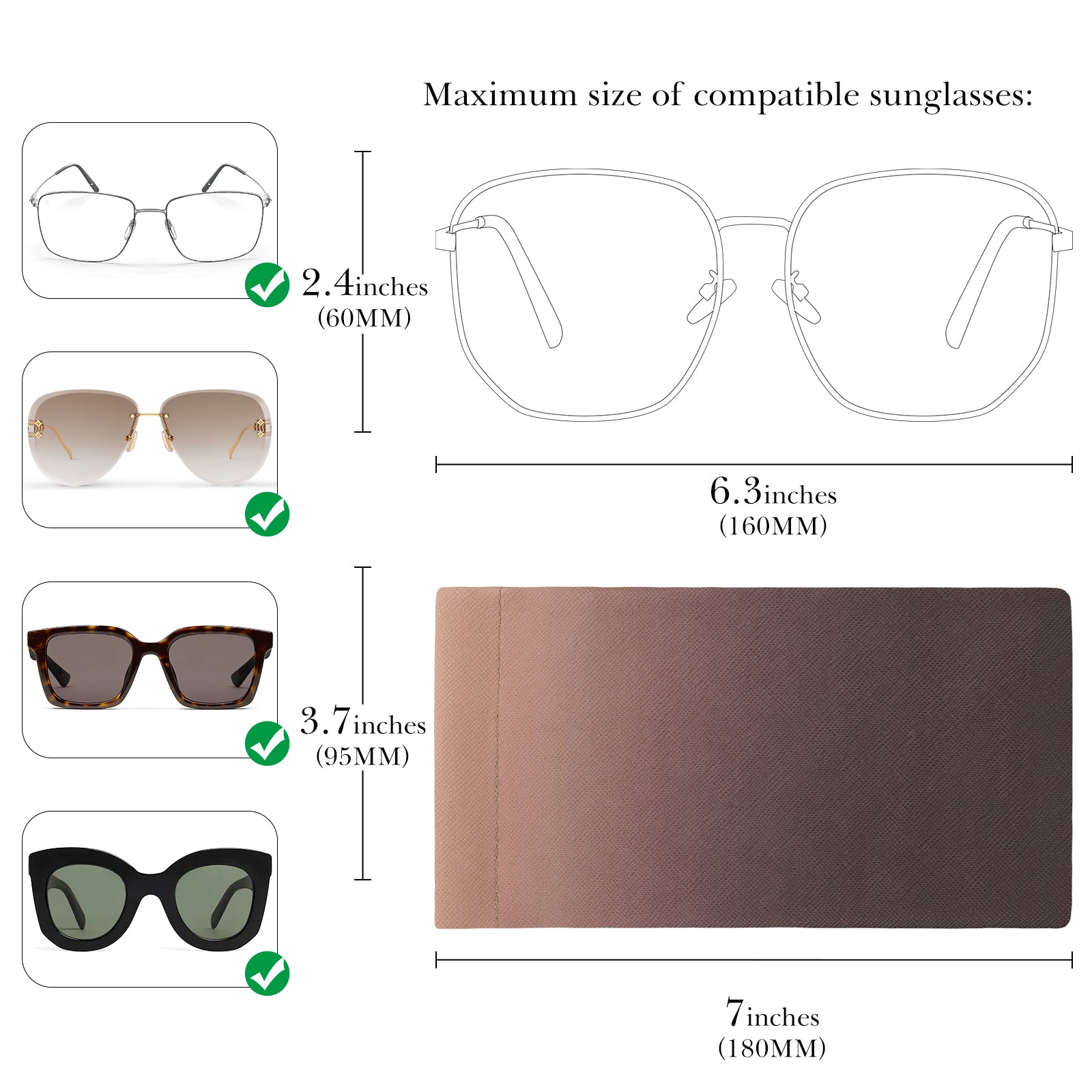 Portable Sunglasses Pouch Case with Cleaning Cloth, Durable Eyewear Soft Storage Organizer Bag Compatible with Ray-Ban RB4098/RB3825 Persol PO3328S