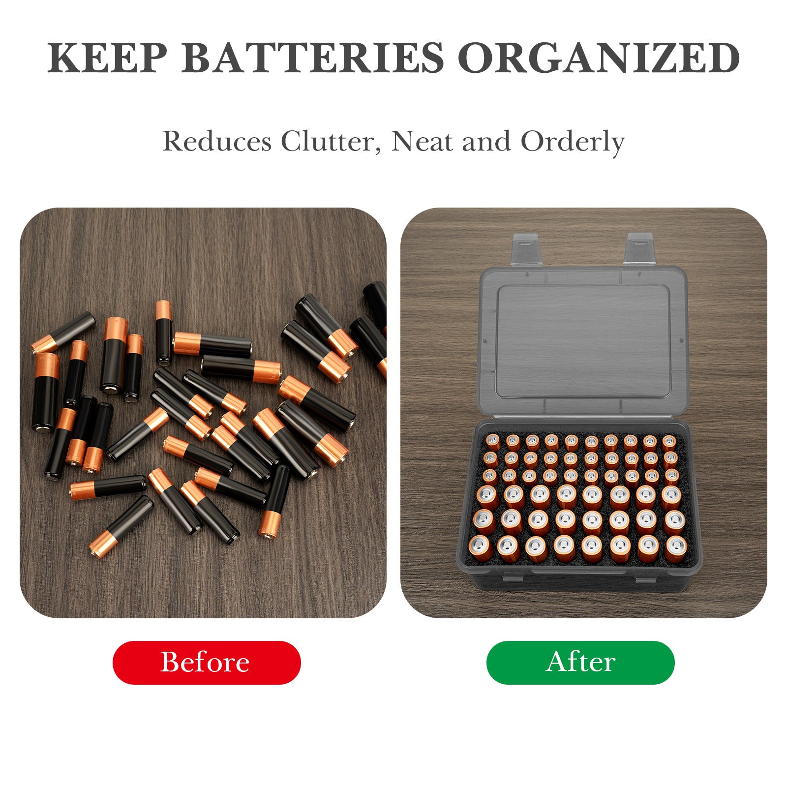 Linkidea Battery Organizer Case Holds 24 AA & 30 AAA Batteries, Durable Portable Storage Box for Home, Travel, Camping, Large Capacity Batteries Storage Solution
