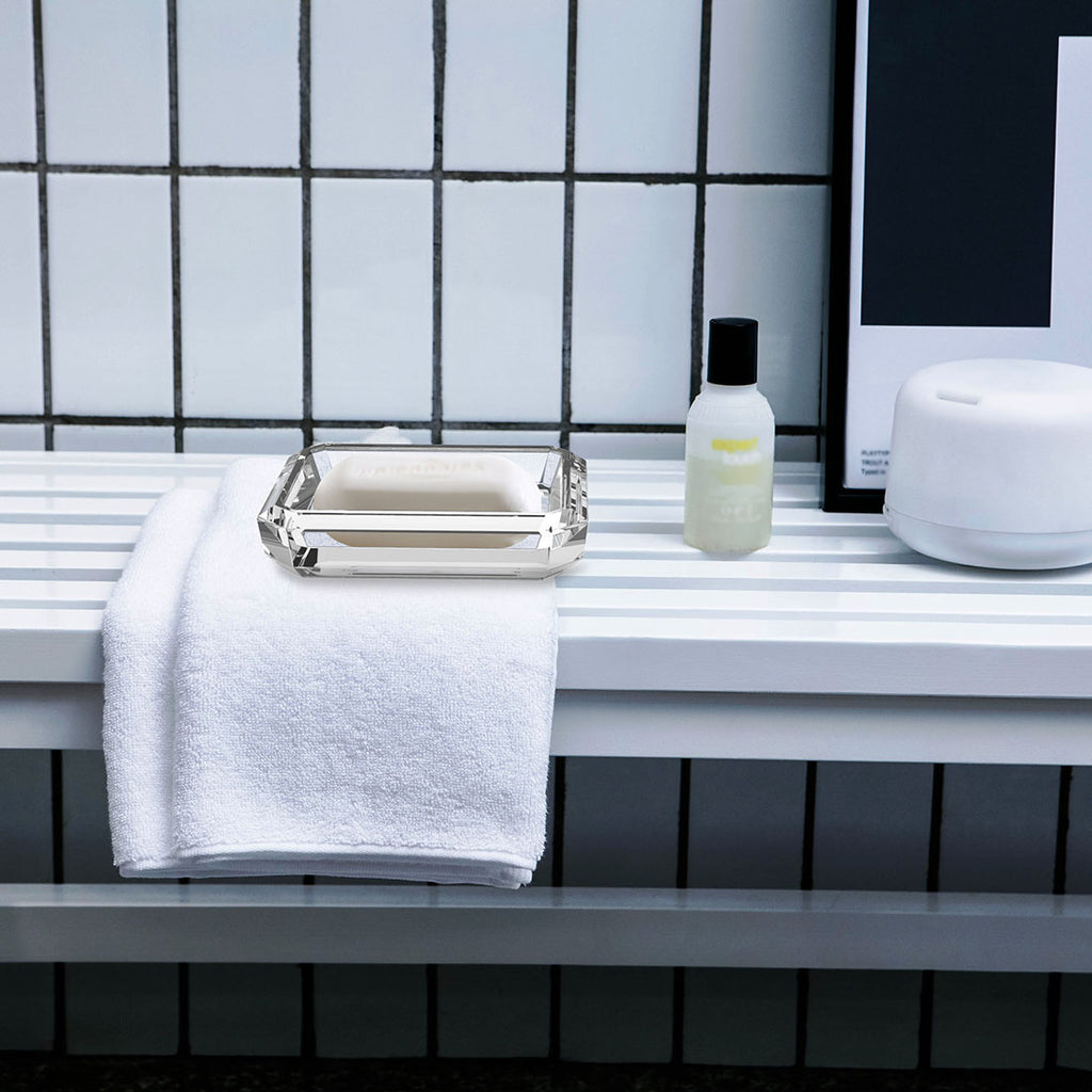Linkidea Rectangle Glass Bar Soap Dish, Soap Saver Tray for Bathroom Counter, Glass Sponge Dish Holder Case Box for Shower (Clear)