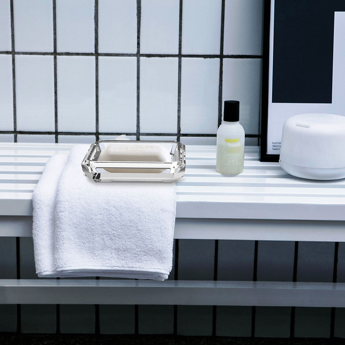 Linkidea Rectangle Glass Bar Soap Dish, Soap Saver Tray for Bathroom Counter, Glass Sponge Dish Holder Case Box for Shower (Clear)