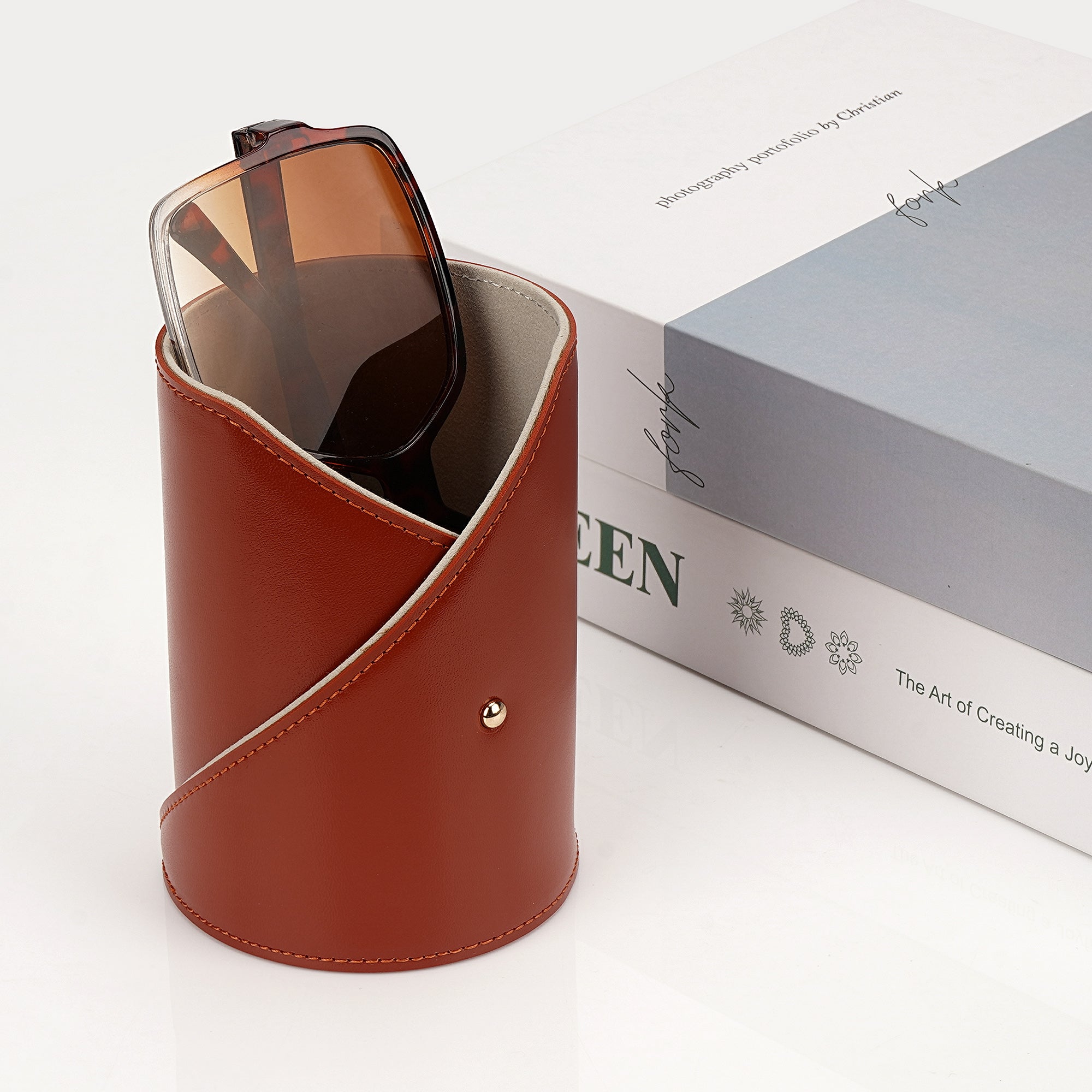 Extra Large Sunglasses Desk Holder Stand, Vegan Leather Eyeglasses Display Storage with Flock Lining, Sunwear Organizer Compatible with Rayban RB220/RB2195/RB3447/RB3809