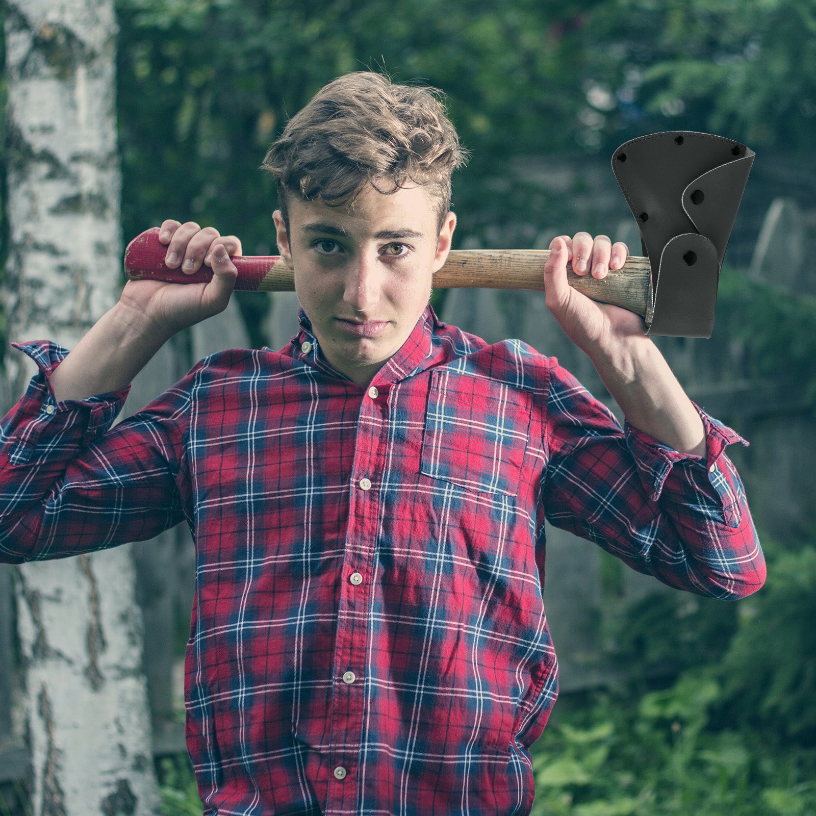 Linkidea Vegan Leather Axe Sheath Hatchet Cover with Belt Clip, Protective Guard Scabbard Fits Axes up to 5.9" Blade Width (Black)