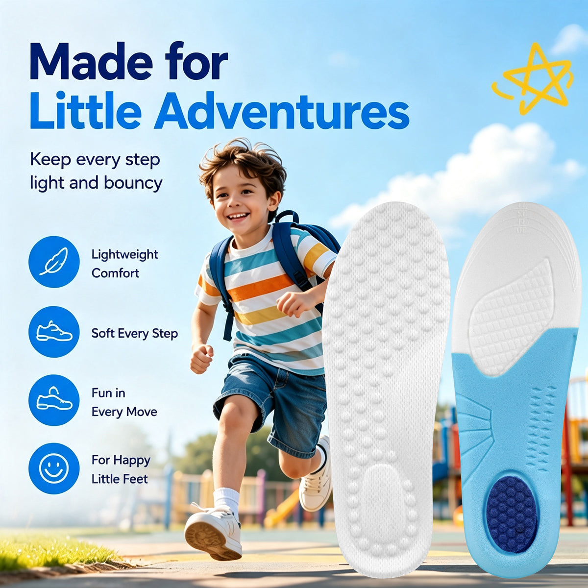 Linkidea 2 Pairs Memory Foam Sports Replacement Insoles for Kids, Cushioning & Support for Daily Use, Trim to Fit US 9C-13.5C, UK 8.5-13, EU 26-31