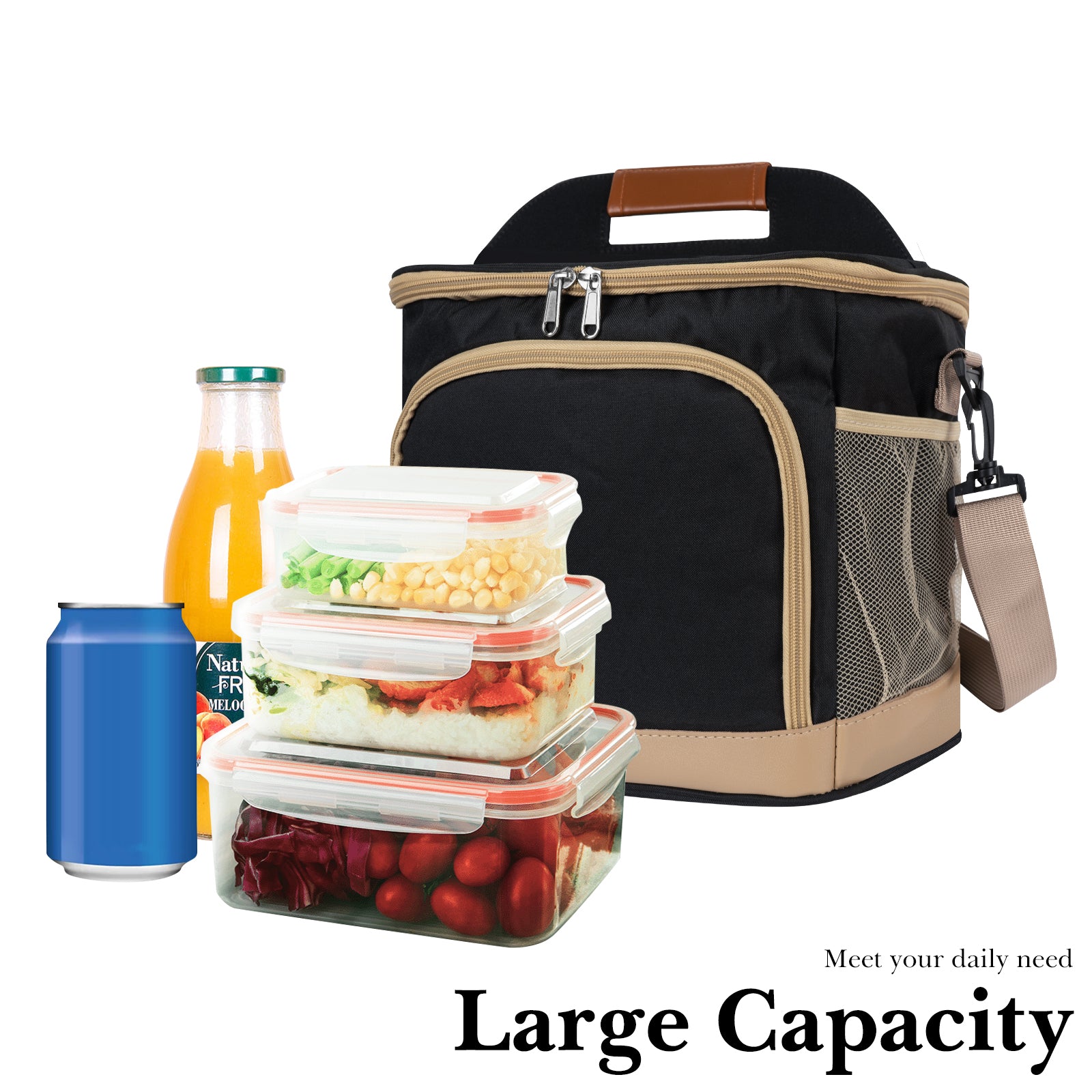 Linkidea Large Capacity Insulated Lunch Bag, Lunch Tote Bag for Food Jar and Lunch Box Storage, Leak Proof Insulated Lunch Box Bag for Outdoor Use (Black)