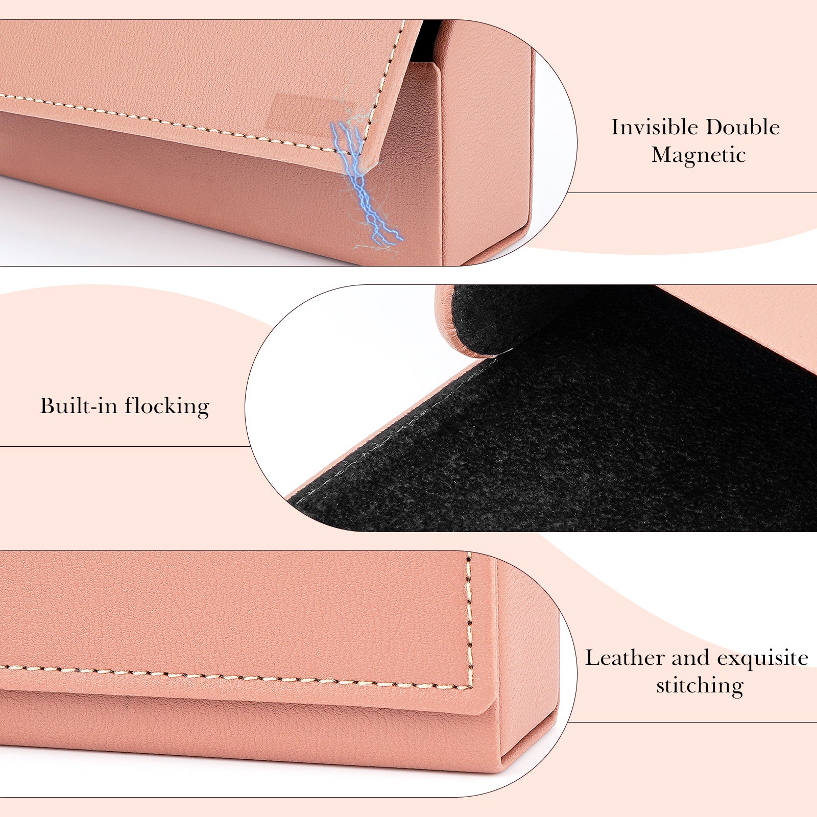 Hard Shell Sunglasses Case, Pink Vegan Leather Eyewear Storage Bag Pouch Organizer Compatible with Persol PO3357S PO3235S PO3366S RayBan RB3647N RB2197