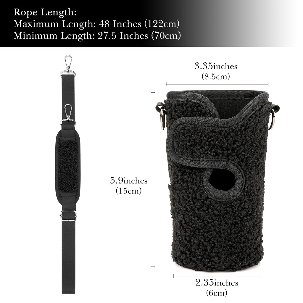 Linkidea Tumbler Carrier with Strap Compatible with IRON °FLASK Grip Coffee Mug 16oz, Polar Fleece Mug Sling Bag Holder with Shoulder Strap (Black)