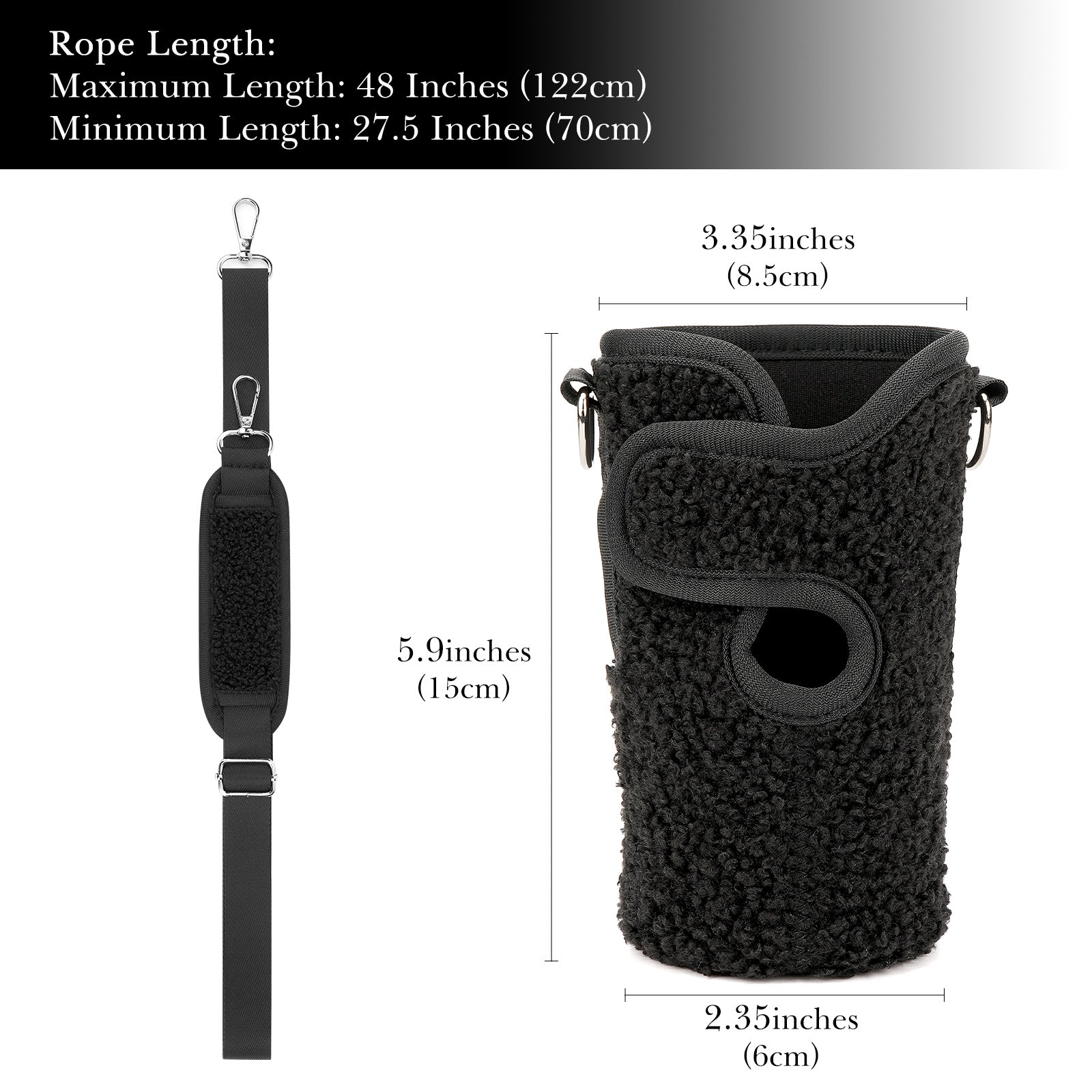 Linkidea Tumbler Carrier with Strap Compatible with IRON °FLASK Grip Coffee Mug 16oz, Polar Fleece Mug Sling Bag Holder with Shoulder Strap (Black)