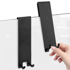 Linkidea 2 Pack Over Door Hook, 7" Stainless Steel Extend Hook for Shower, Bathroom Hanger with Non-Slip Sponge Pad for Frameless Glass Doors (Black)