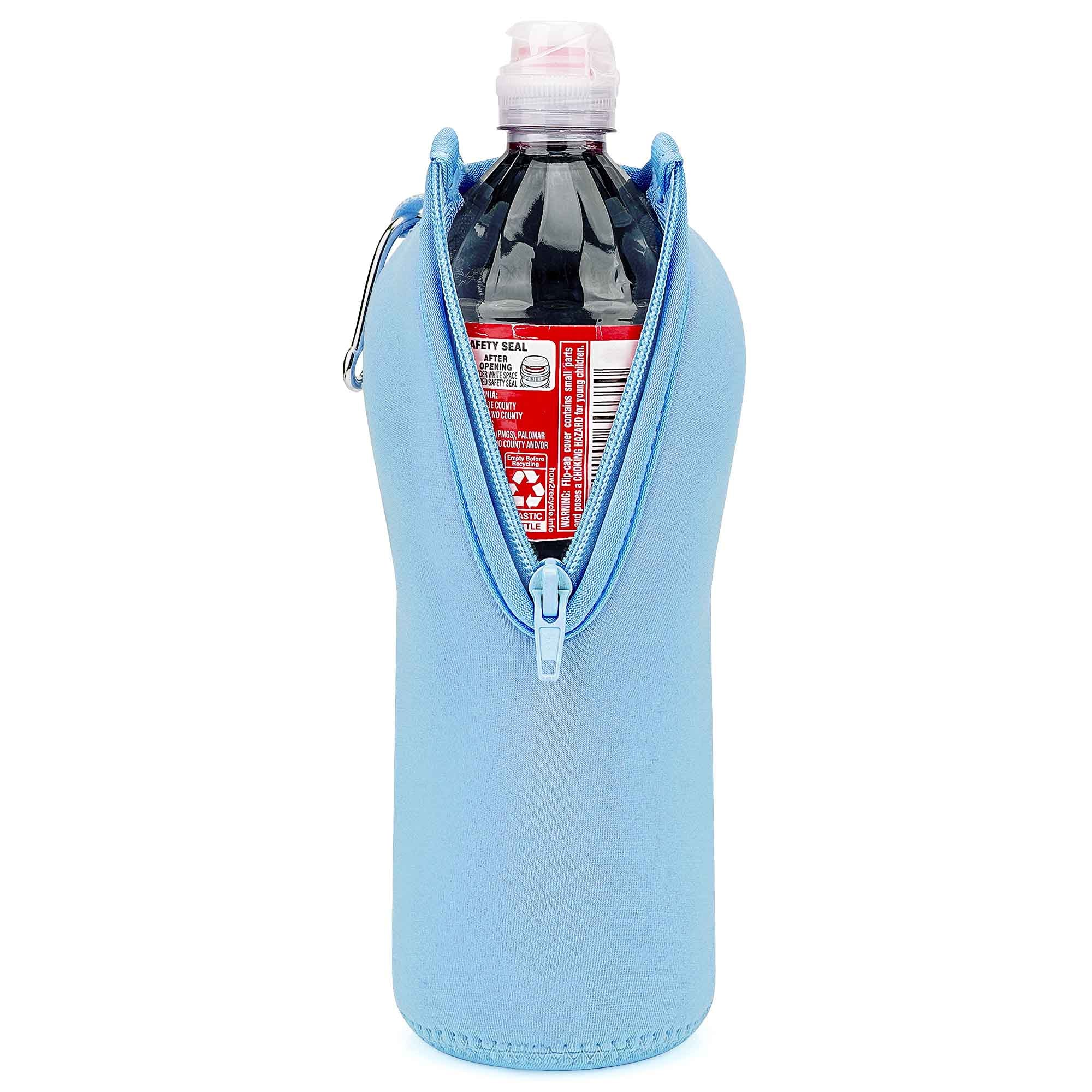 Linkidea Disposable Sport Cap Water Bottle Sleeve Compatible with 23.7 Fl Oz Arrowhead, Insulated Neoprene Plastic Bottled Water Cover with Lockable Zipper, Light Blue
