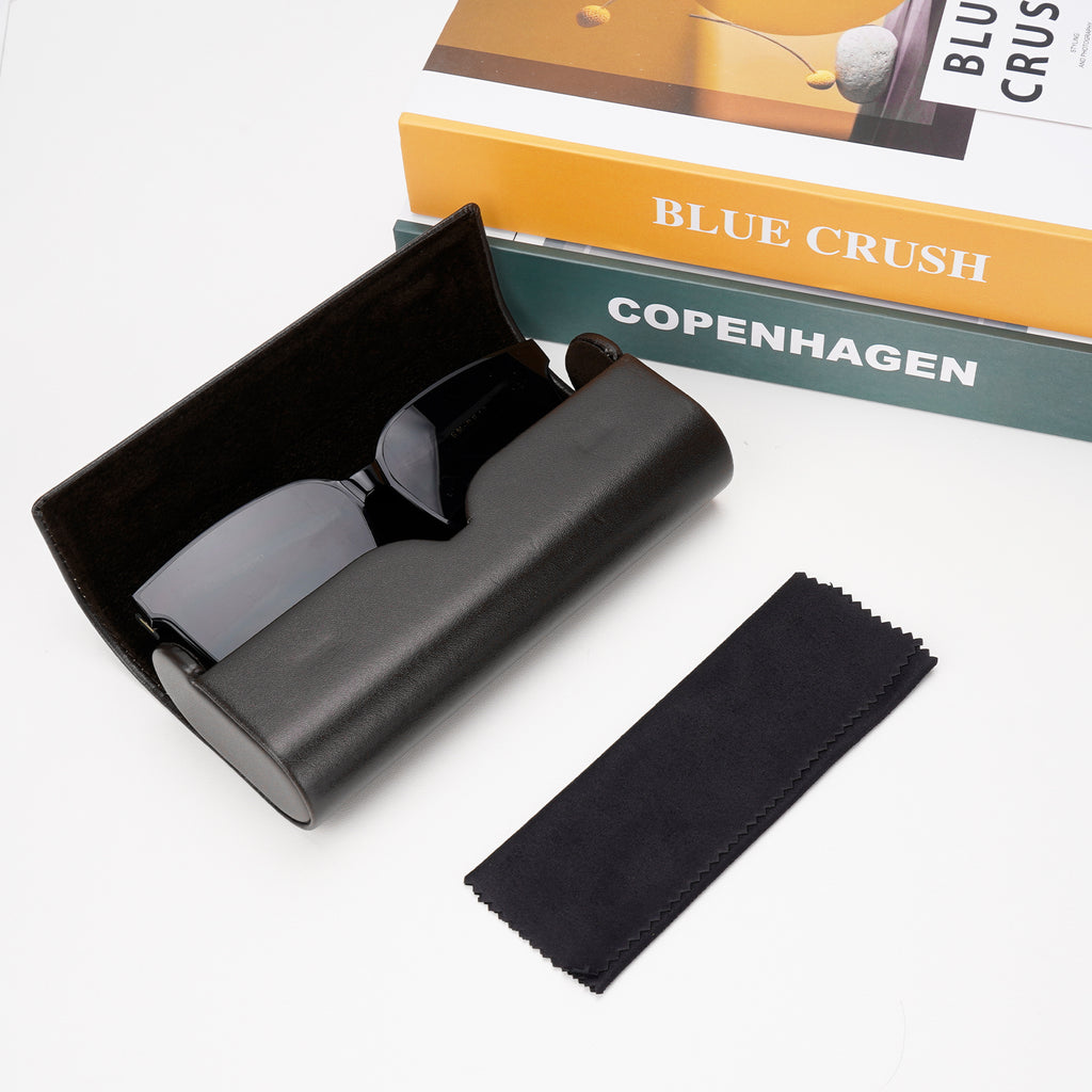 Extra Large Hard Shell Sunglasses Case, Vegan Leather Sunwear Storage Bag Pouch Organizer Compatible with Quay COME THRU JEZABELL Gucci GG1422S GG1440S Persol PO3328S (XL, Black)