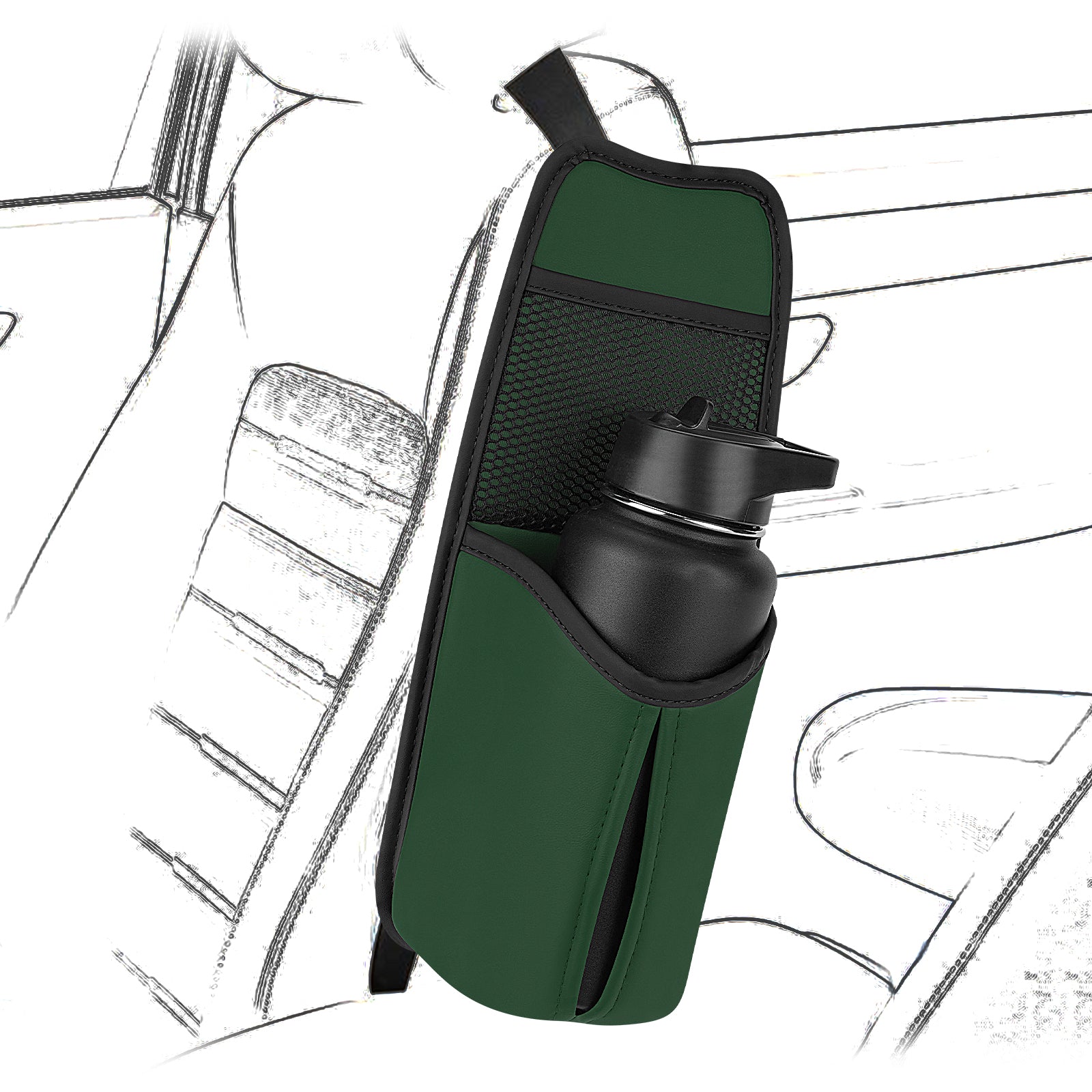 Linkidea Car Seat Side Water Bottle Organizer Compatible with YETI Rambler Bottle 26oz/36oz, Owala FreeSip 32oz/40oz, Vehicle Seat Side Storage Hanging Bag Holder for Large Bottles, Green